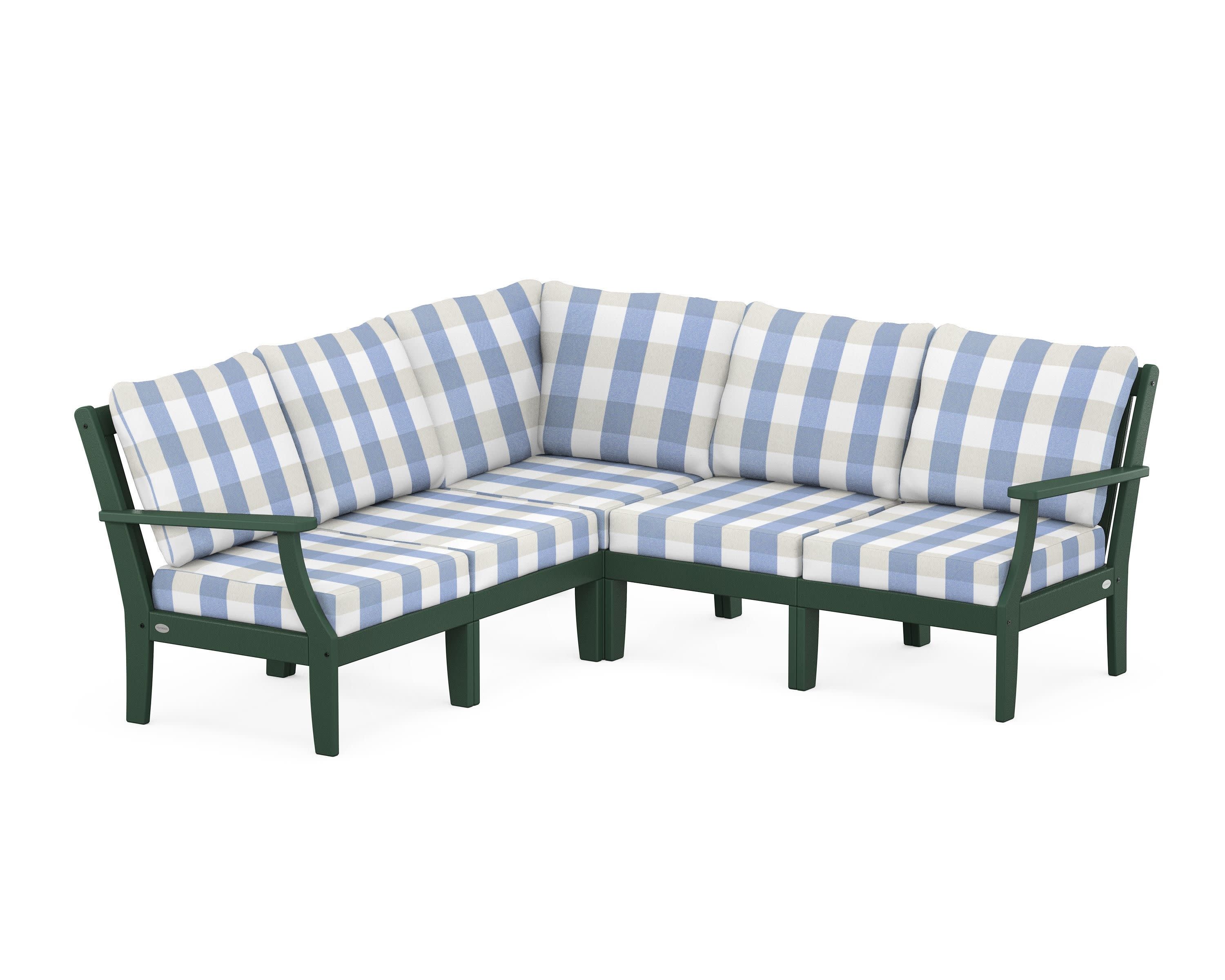 Braxton Modular 5-Piece Deep Seating Set in Green / Buffalo Plaid Sky Blue