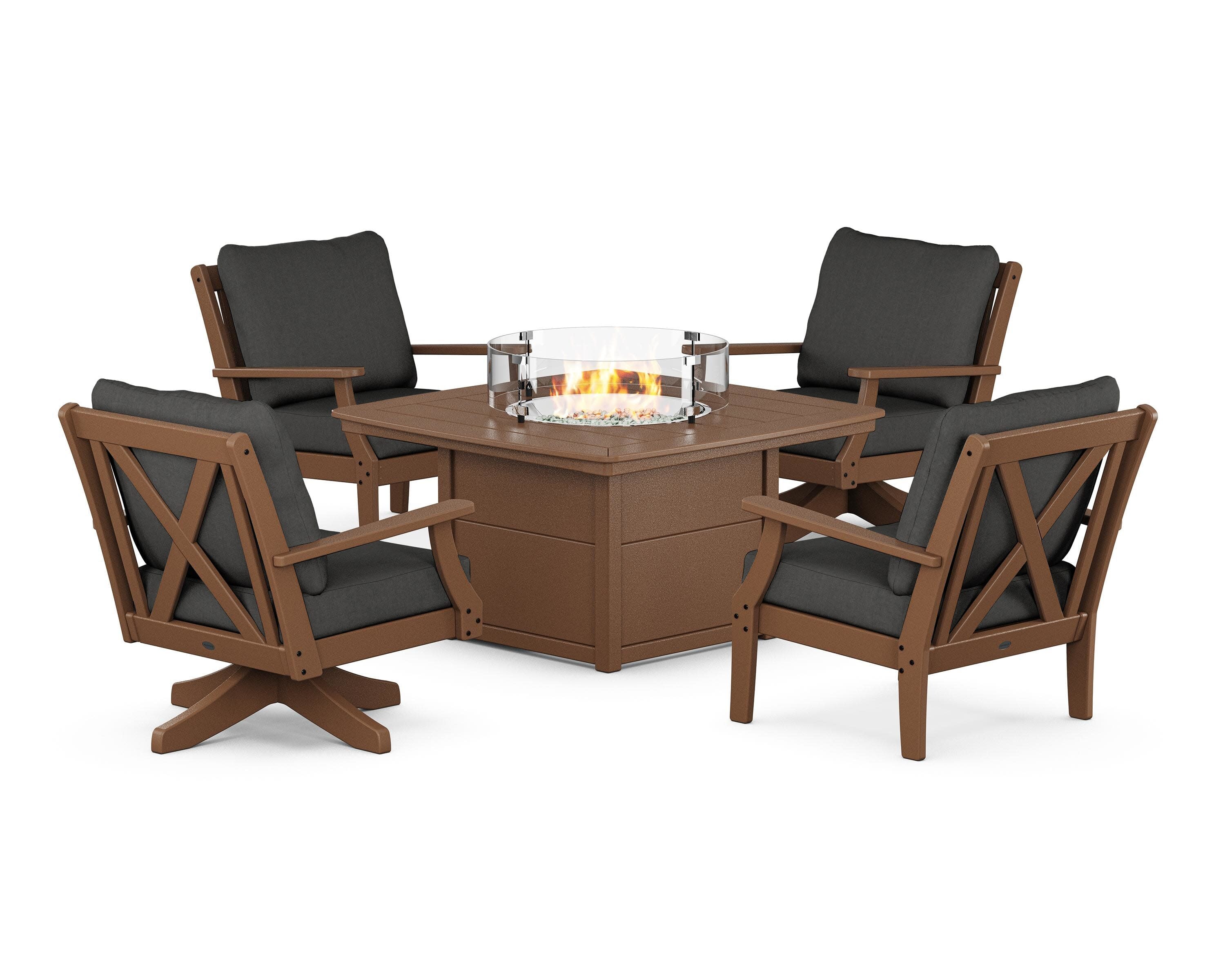 Braxton 5-Piece Deep Seating Set with Fire Table in Teak / Spectrum Carbon