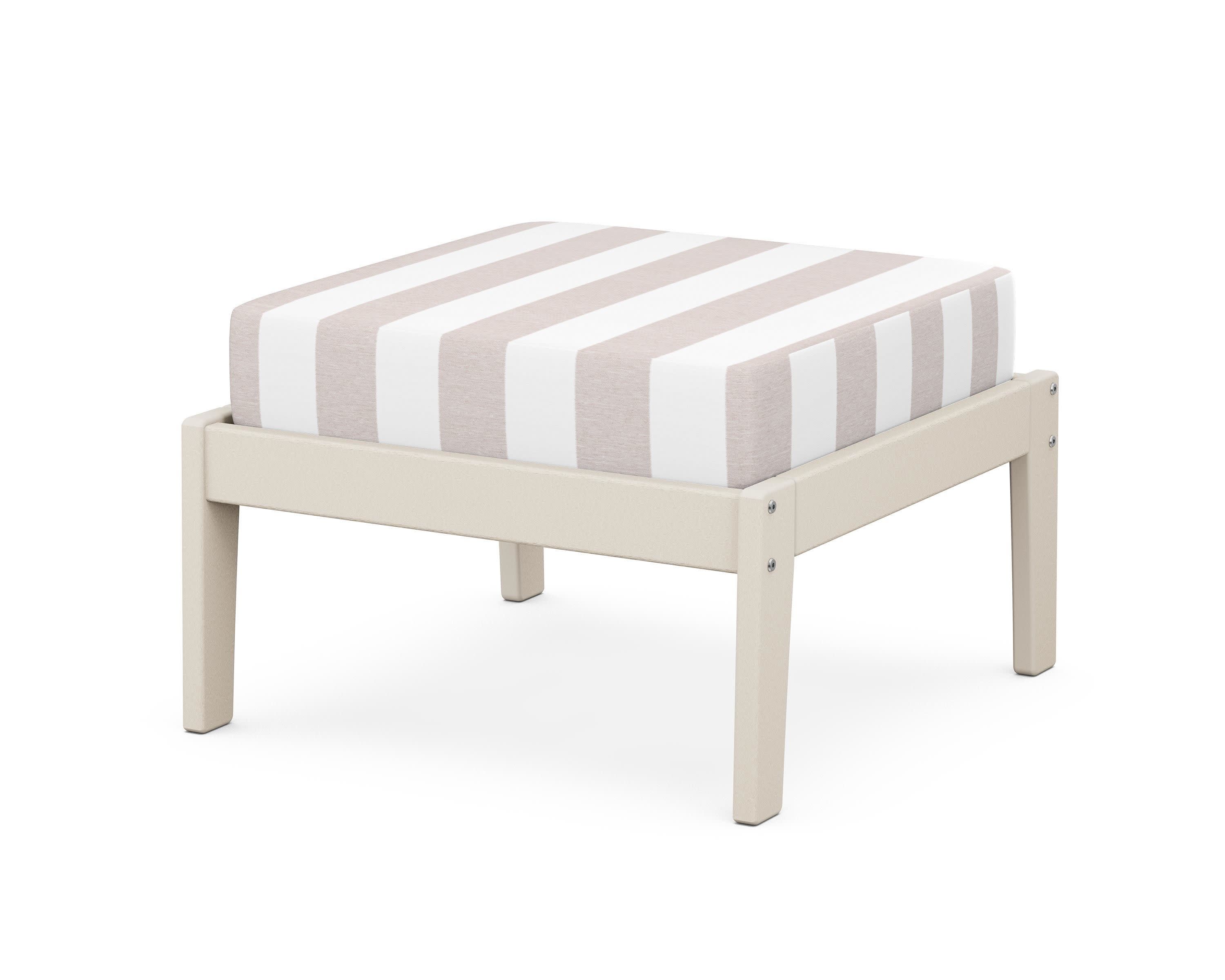 Deep Seating Ottoman in Sand / Cabana Stripe Dune Burlap
