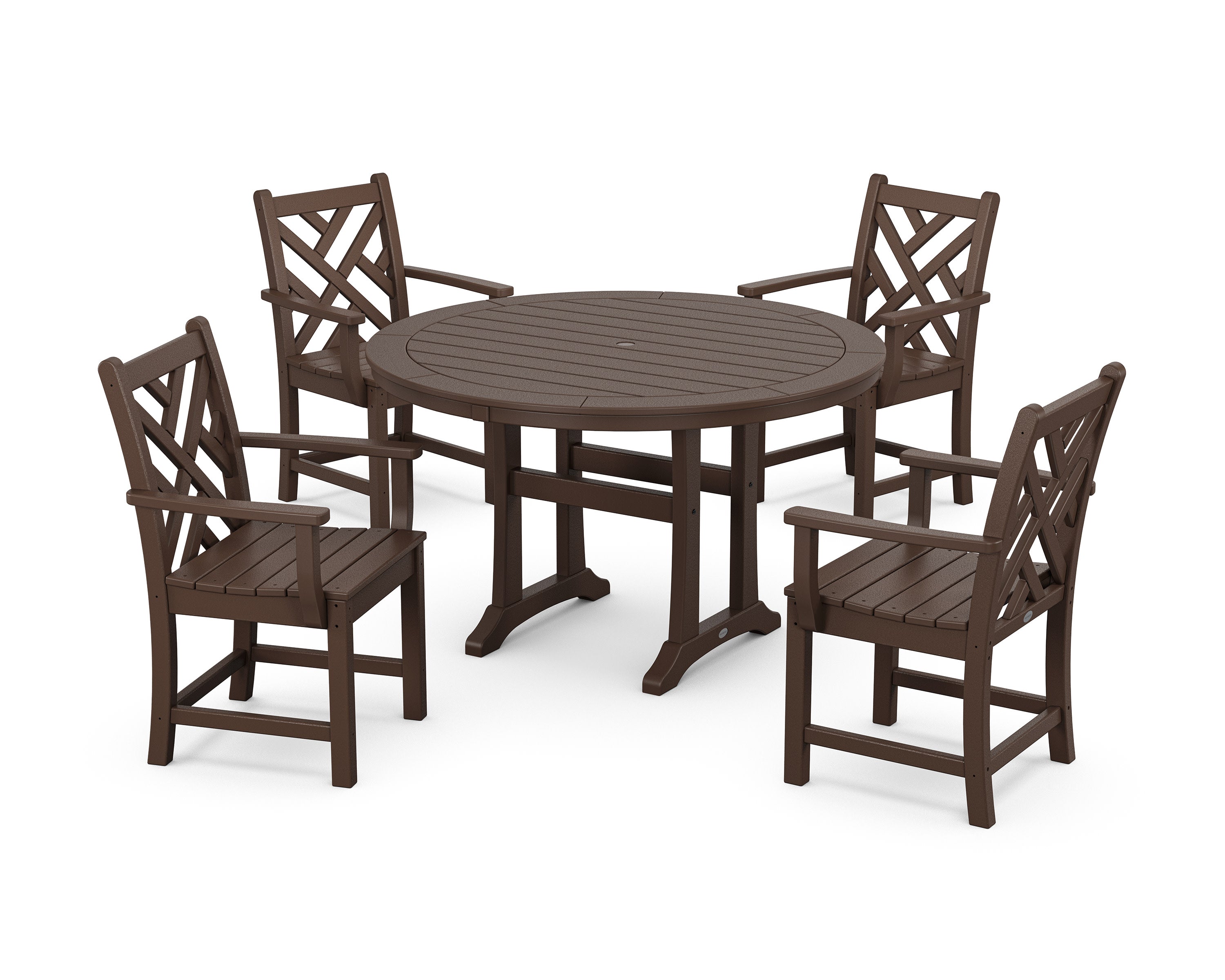 Chippendale 5-Piece Nautical Trestle Dining Arm Chair Set in Mahogany