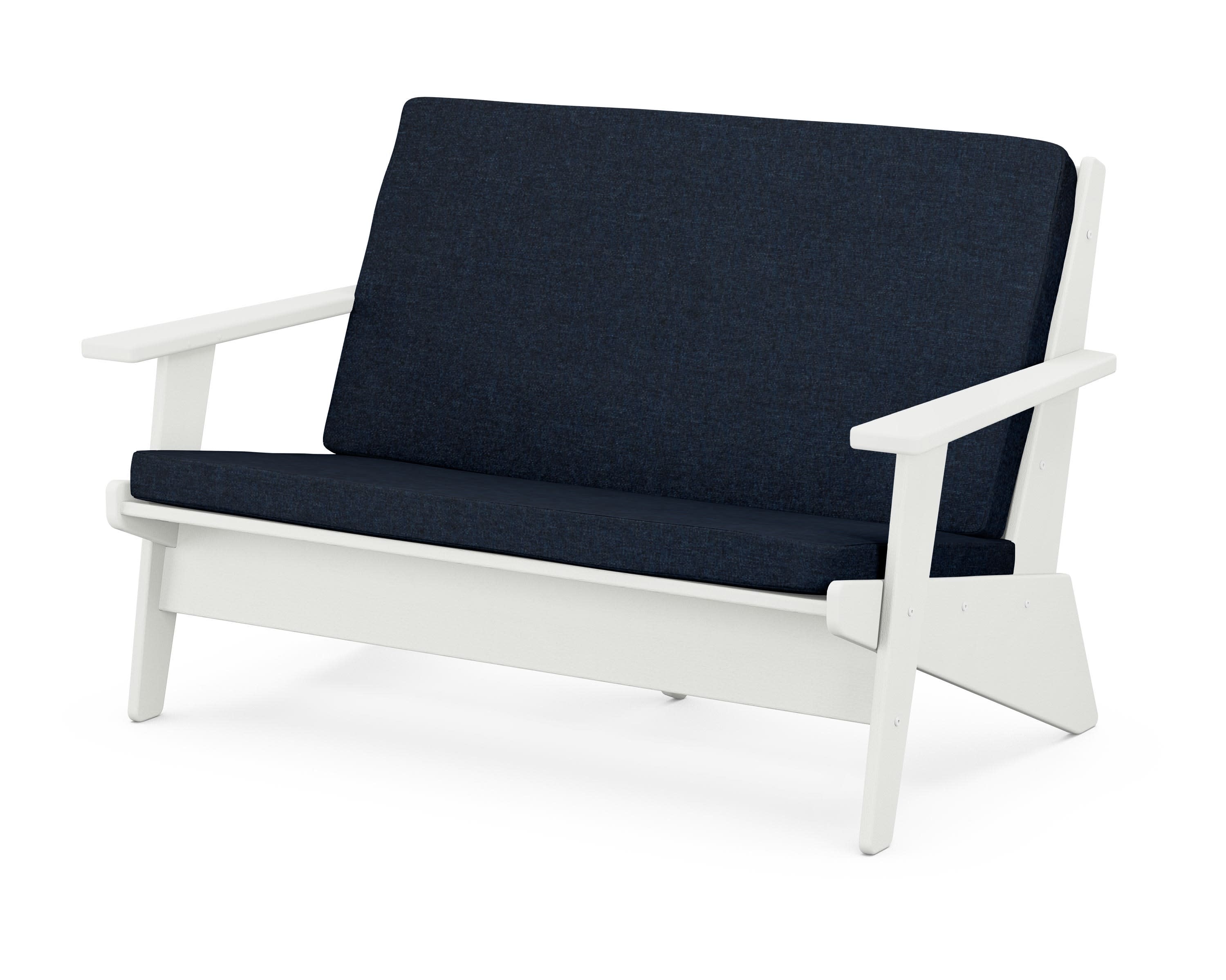 Riviera Modern Lounge Loveseat in Vintage White / Marine Indigo
