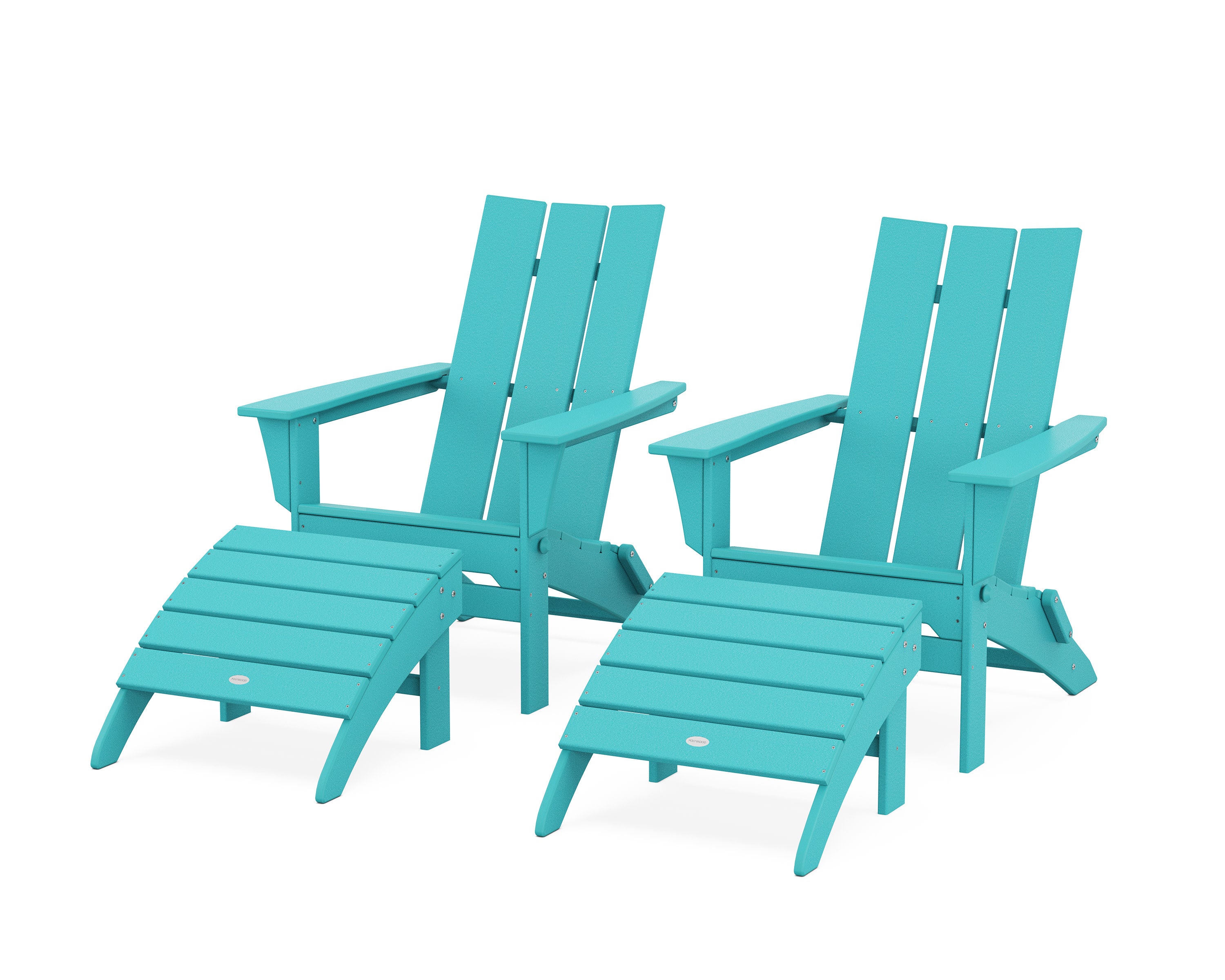 Modern Folding Adirondack Chair 4-Piece Set with Ottomans in Aruba