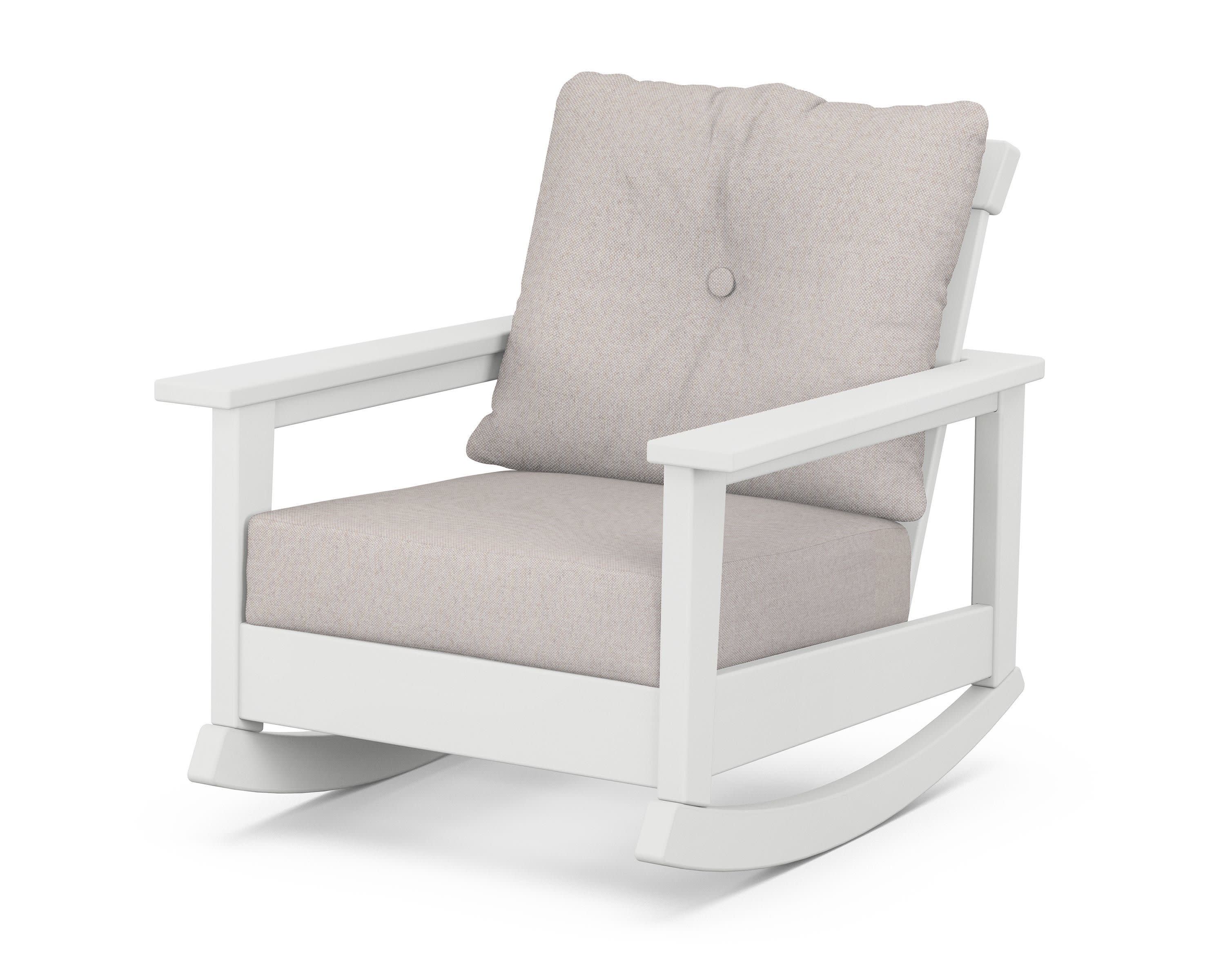 Prescott Deep Seating Rocking Chair in White / Dune Burlap
