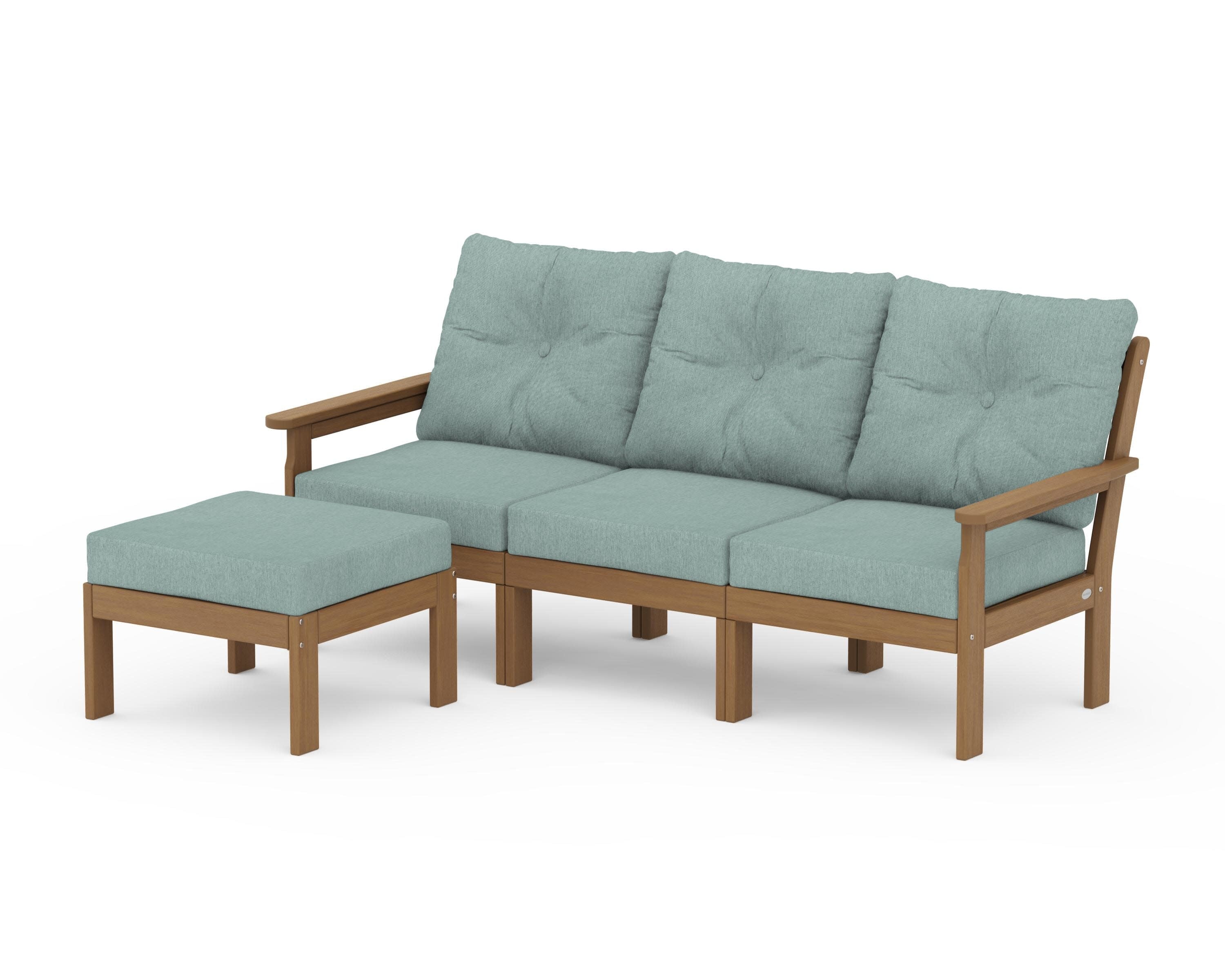 Vineyard 4-Piece Sectional with Ottoman in Natural / Glacier Spa
