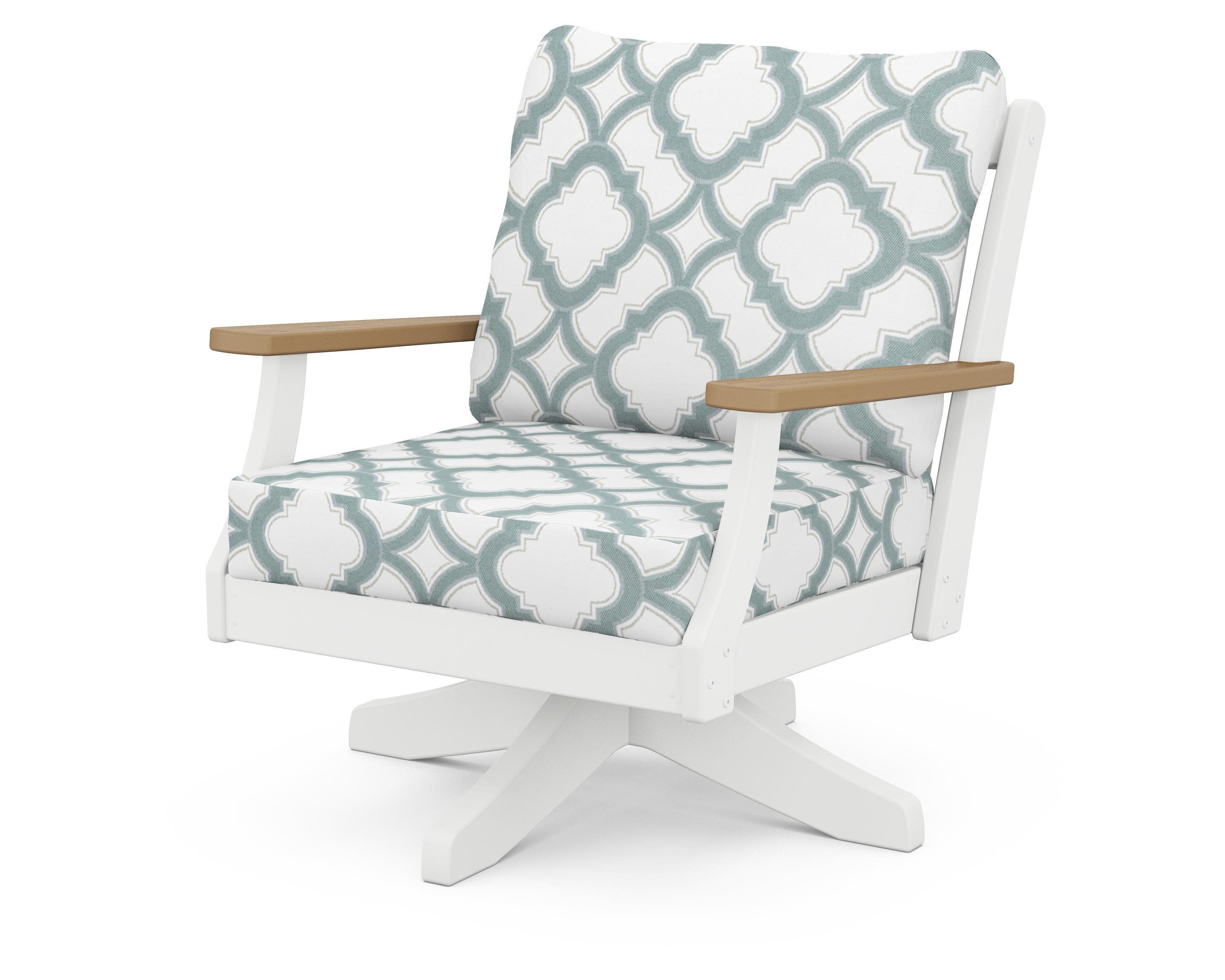 Braxton Deep Seating Swivel Chair in White / Natural / Trellis Glacier Spa