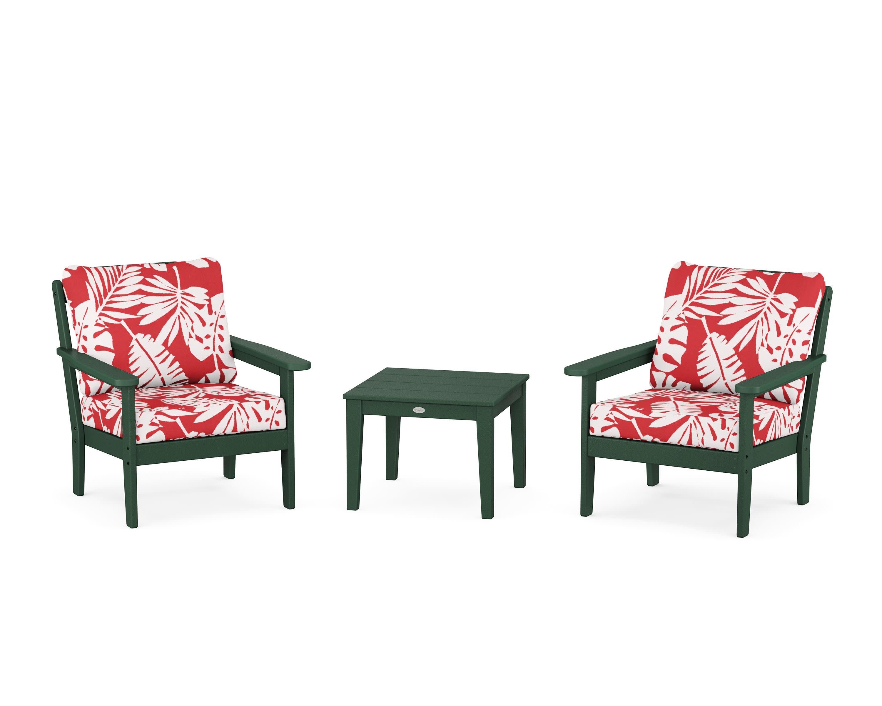 Cottage 3-Piece Deep Seating Set in Green / Leaf Crimson