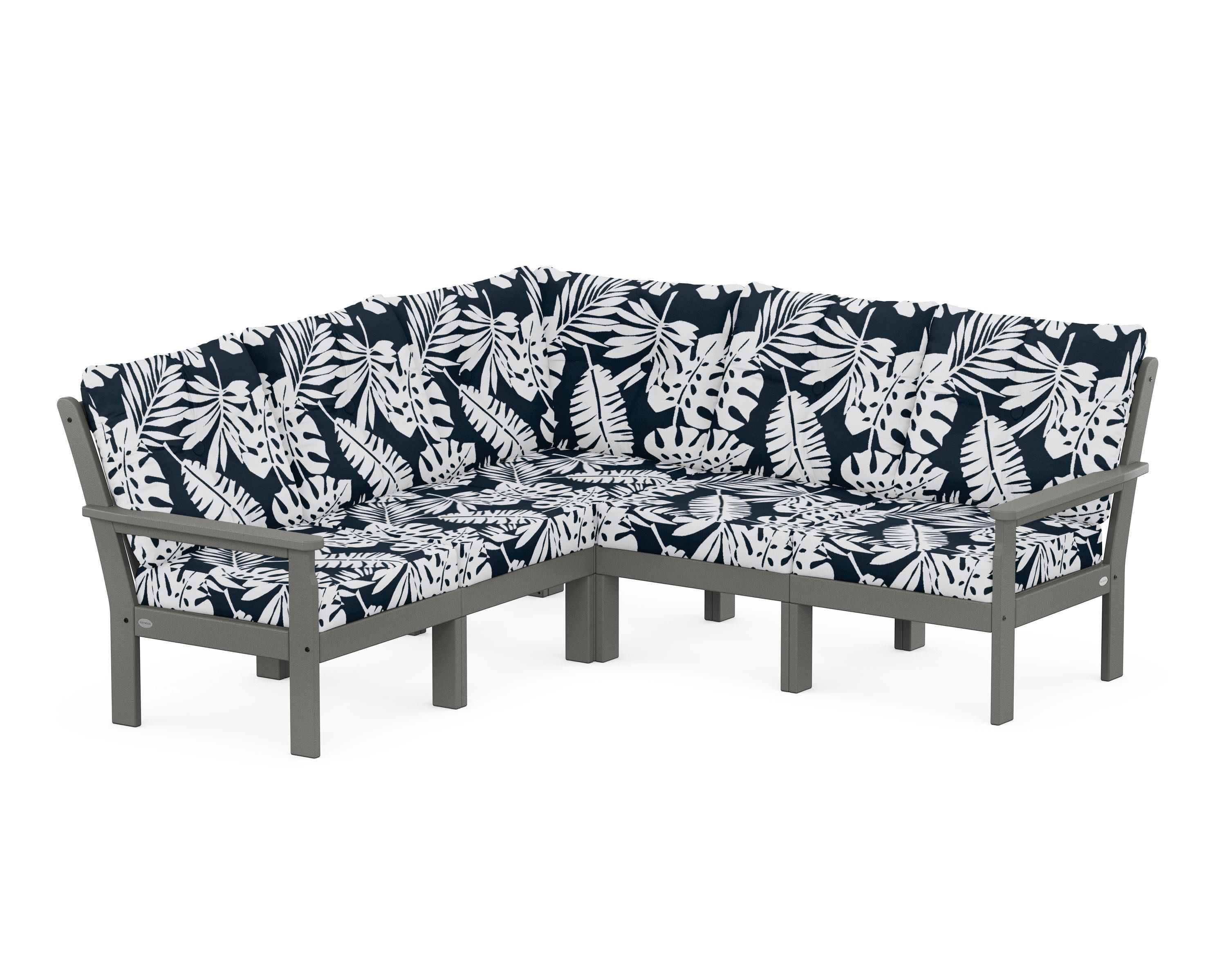 Vineyard 5-Piece Sectional in Slate Grey / Leaf Marine Indigo