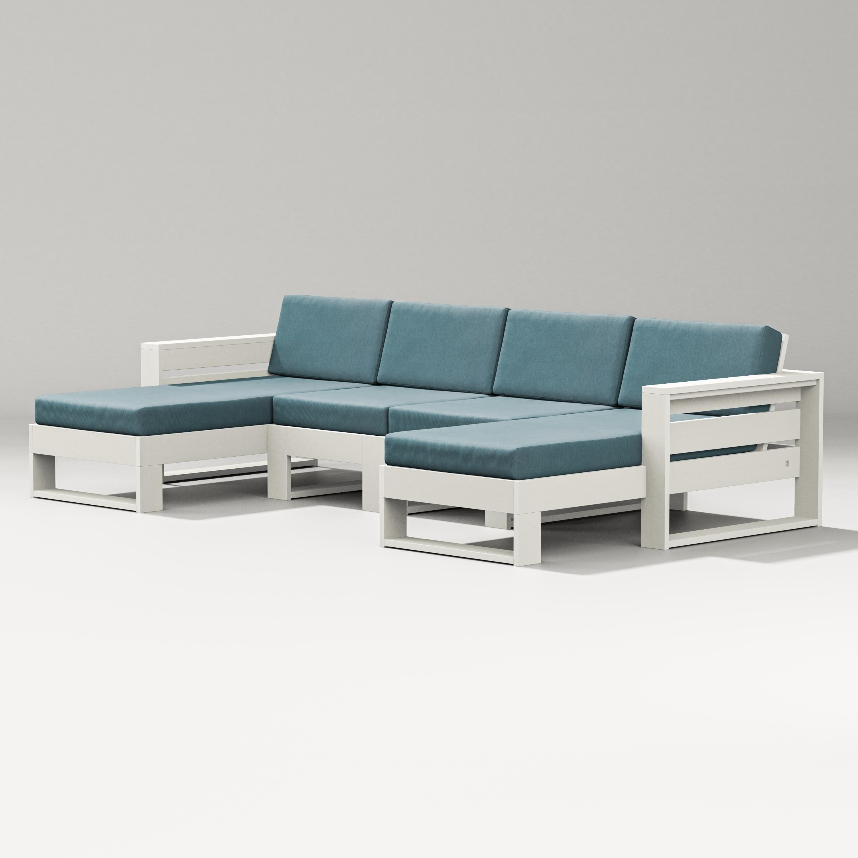 Latitude Double Chaise Sectional in Vintage White / Ocean Teal