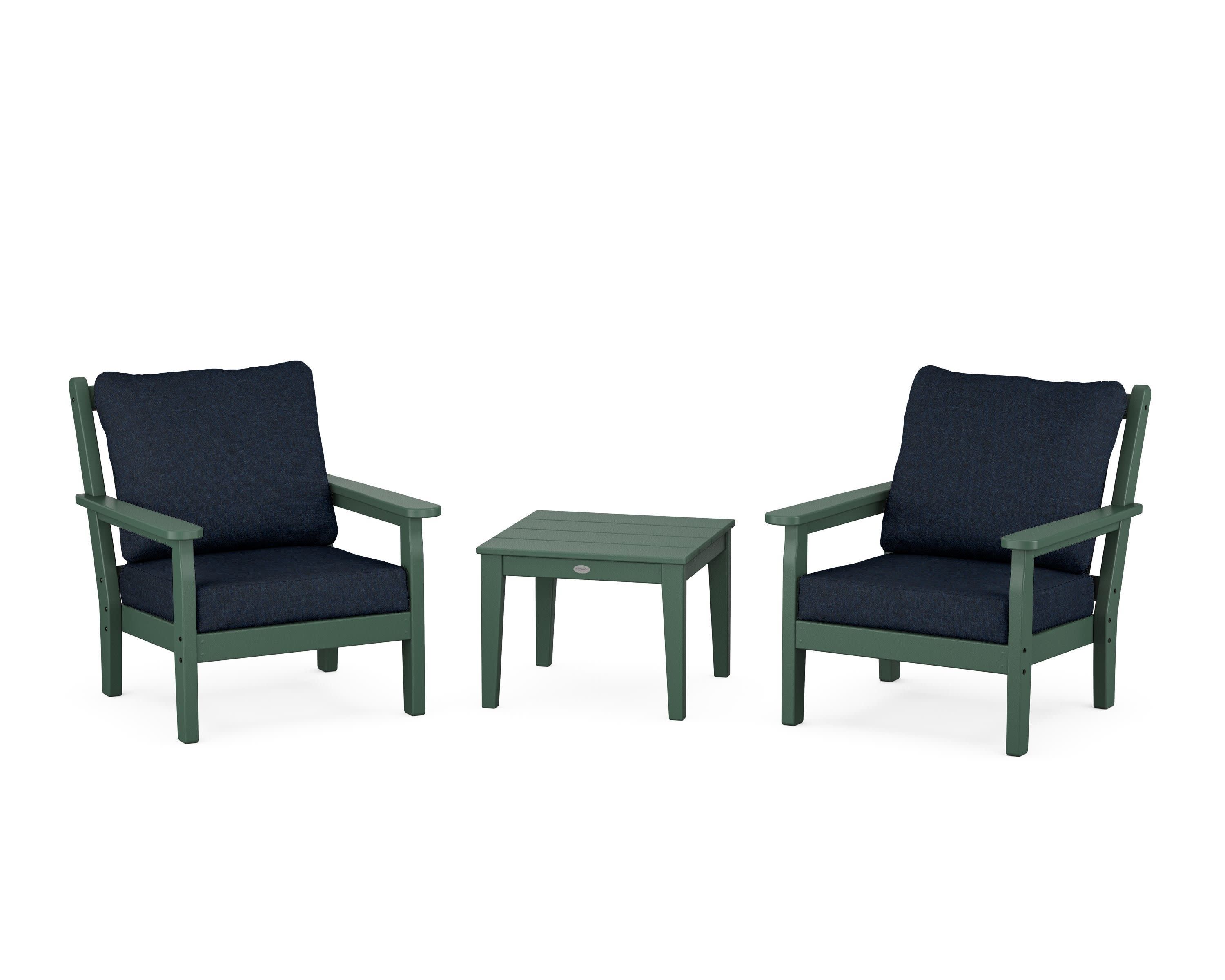 Chippendale 3-Piece Deep Seating Set in Green / Marine Indigo