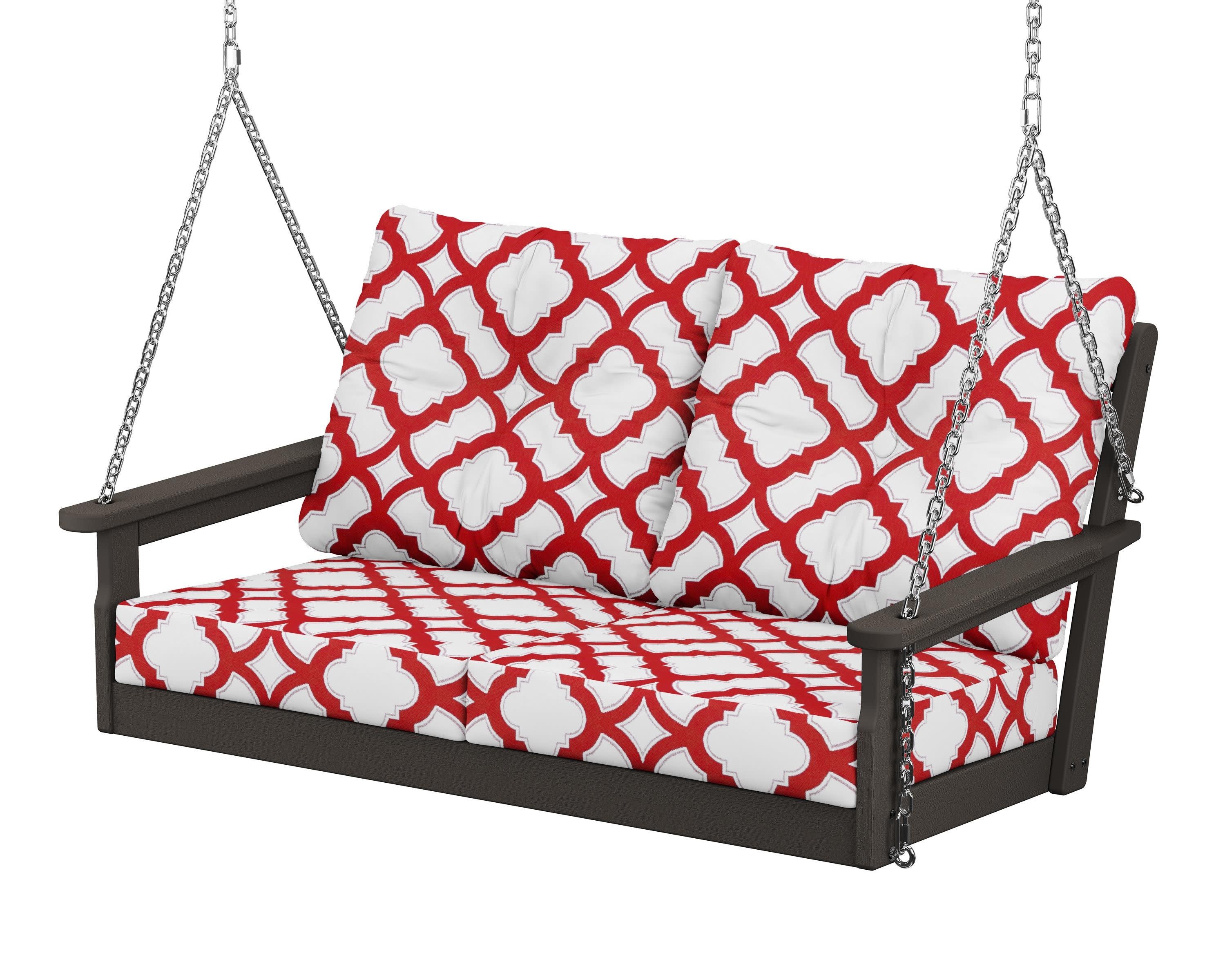 Vineyard Deep Seating Swing in Vintage Coffee / Trellis Crimson
