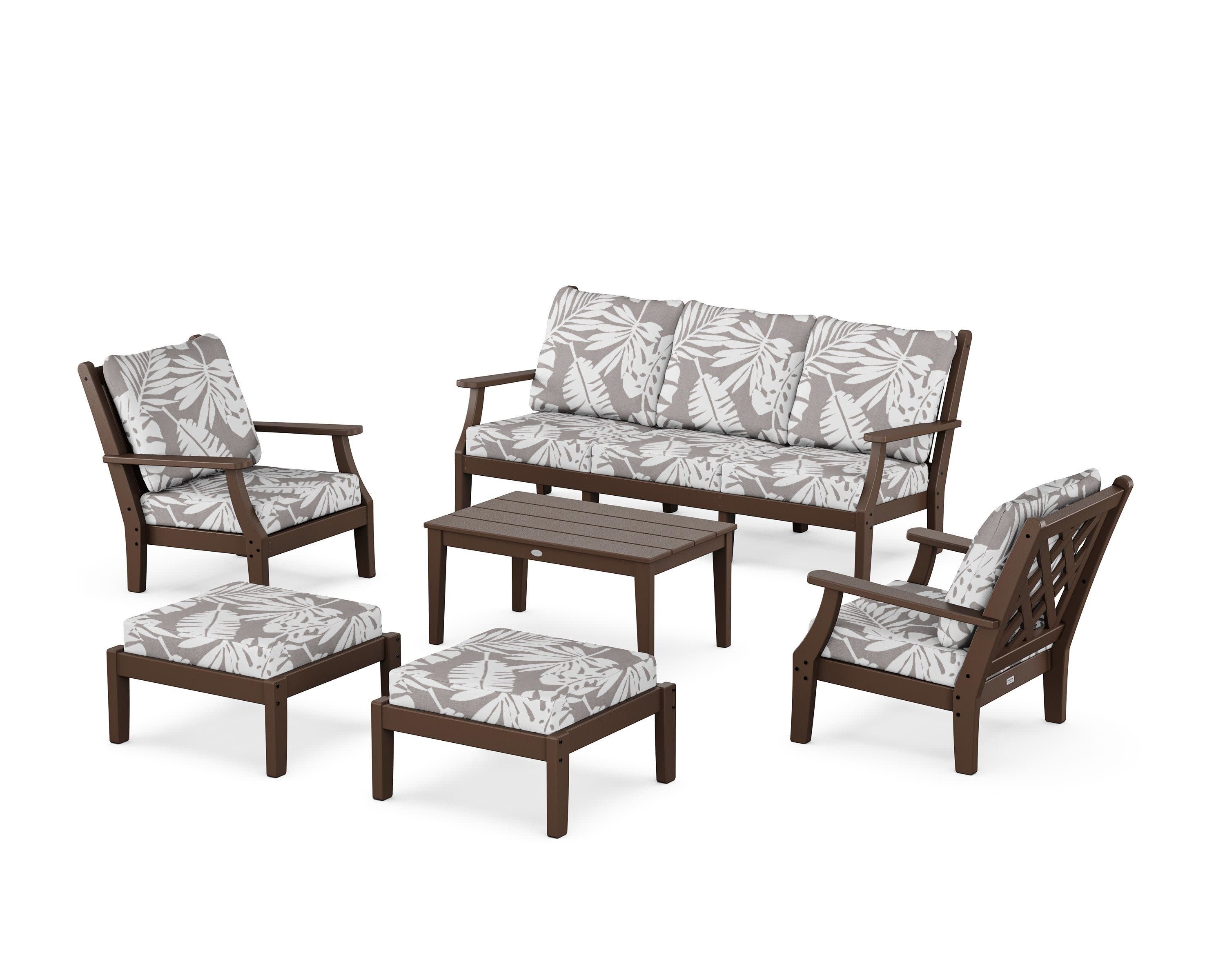 Wovendale 6-Piece Lounge Sofa Set in Mahogany / Leaf Grey Mist