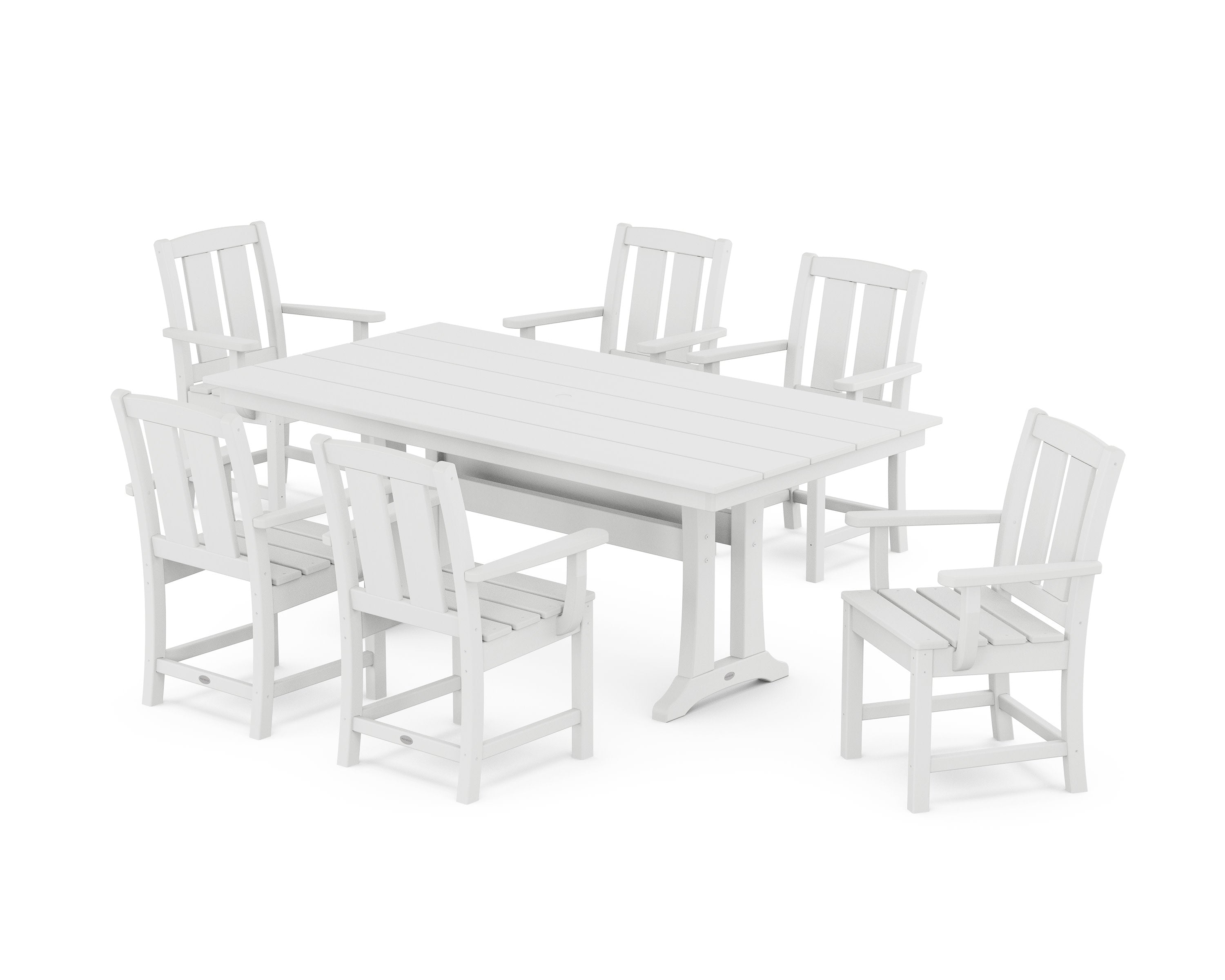 Mission Arm Chair 7-Piece Farmhouse Dining Set with Trestle Legs in White