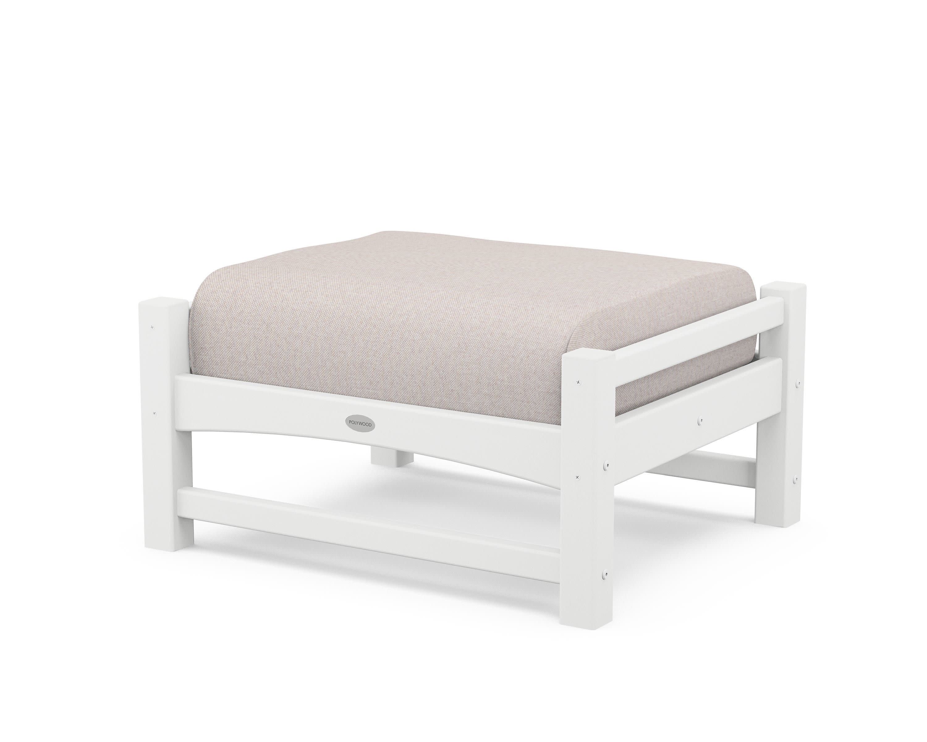 Club Ottoman in White / Dune Burlap
