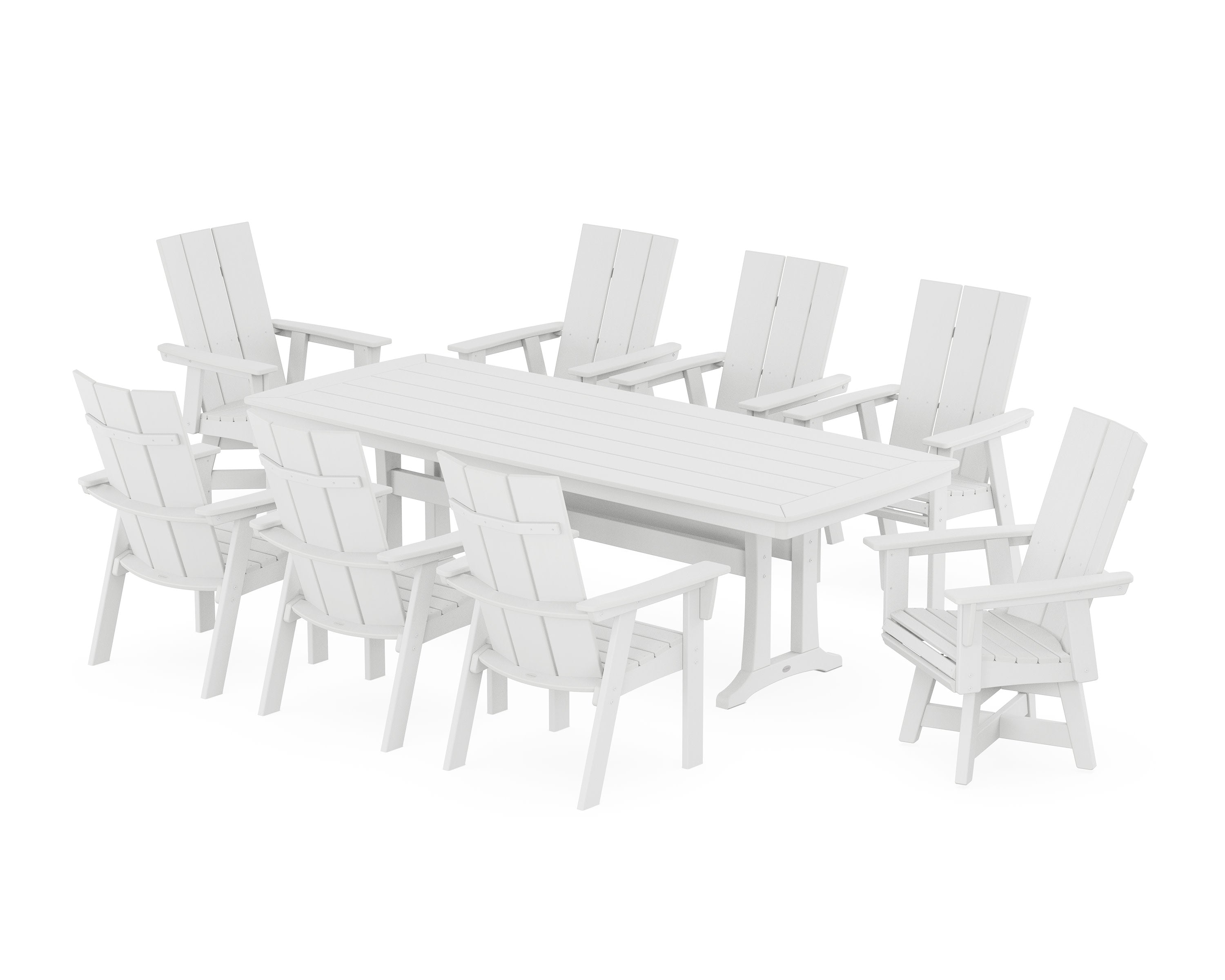 Modern Curveback Adirondack Swivel 9-Piece Dining Set with Trestle Legs in White