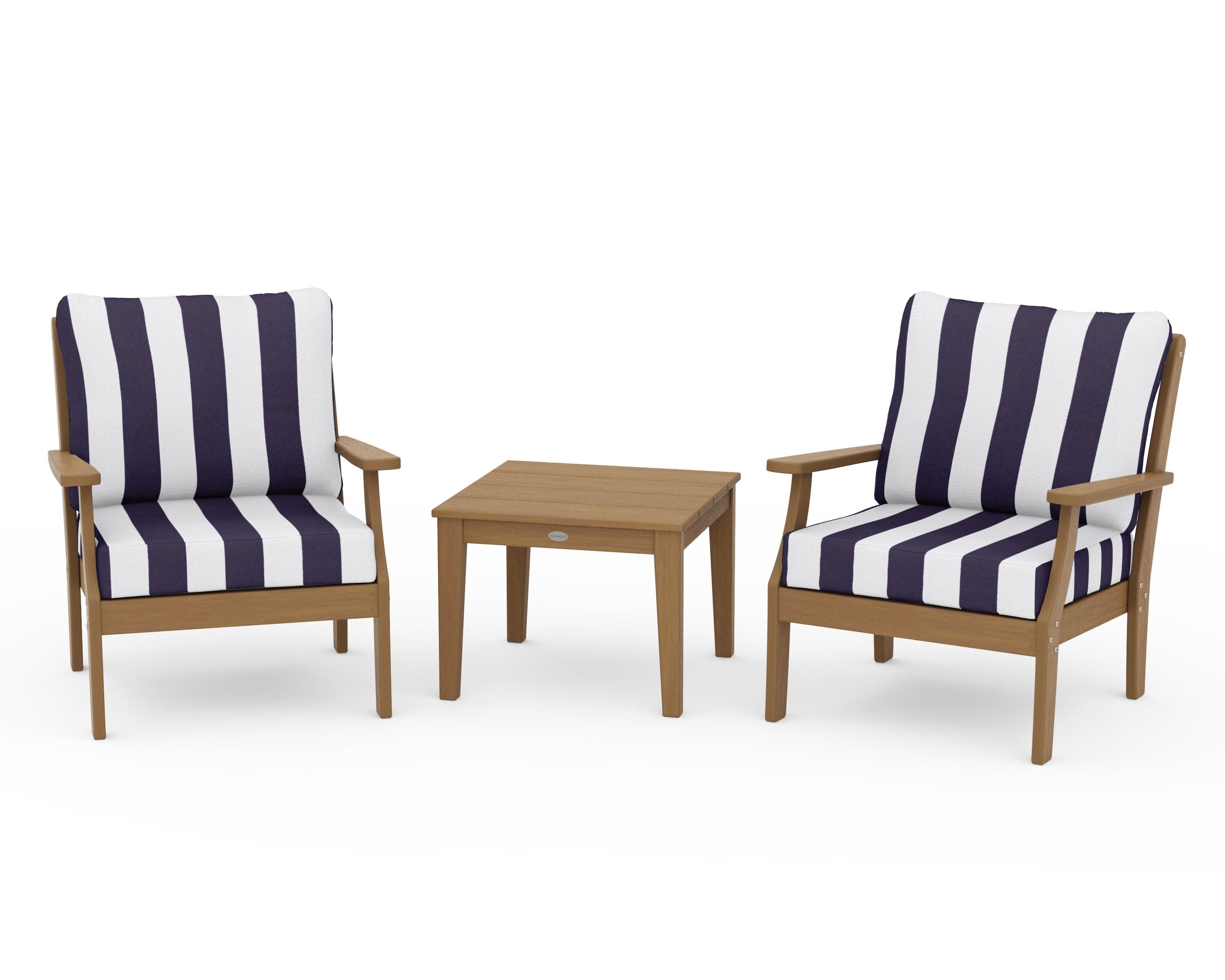 Braxton 3-Piece Deep Seating Set in Natural / Cabana Stripe Navy