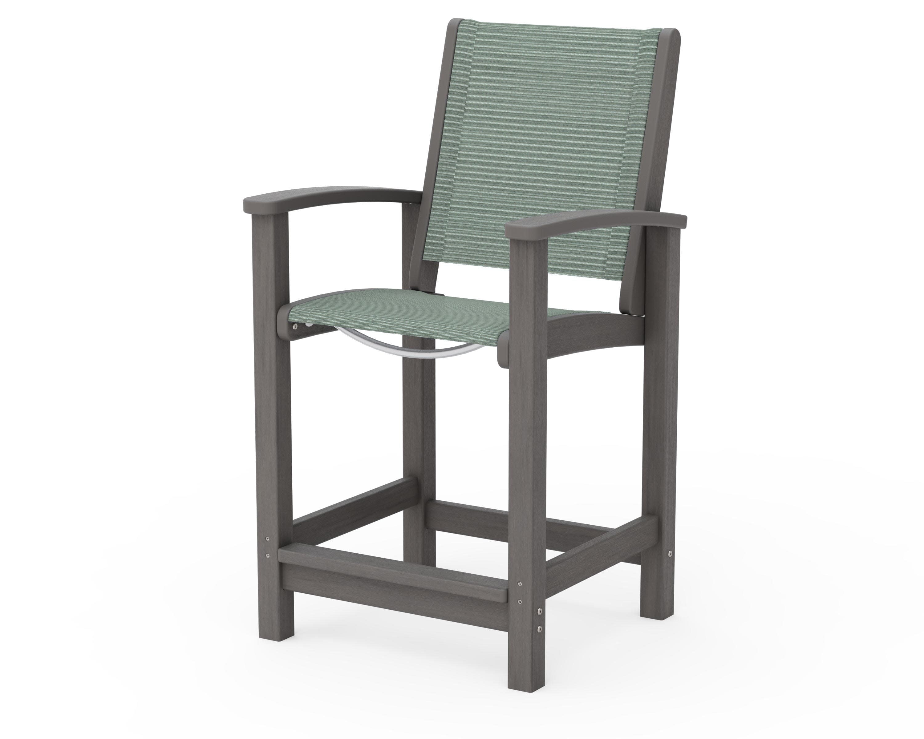 Coastal Counter Chair in Driftwood / Dupioni Sea Mist Sling