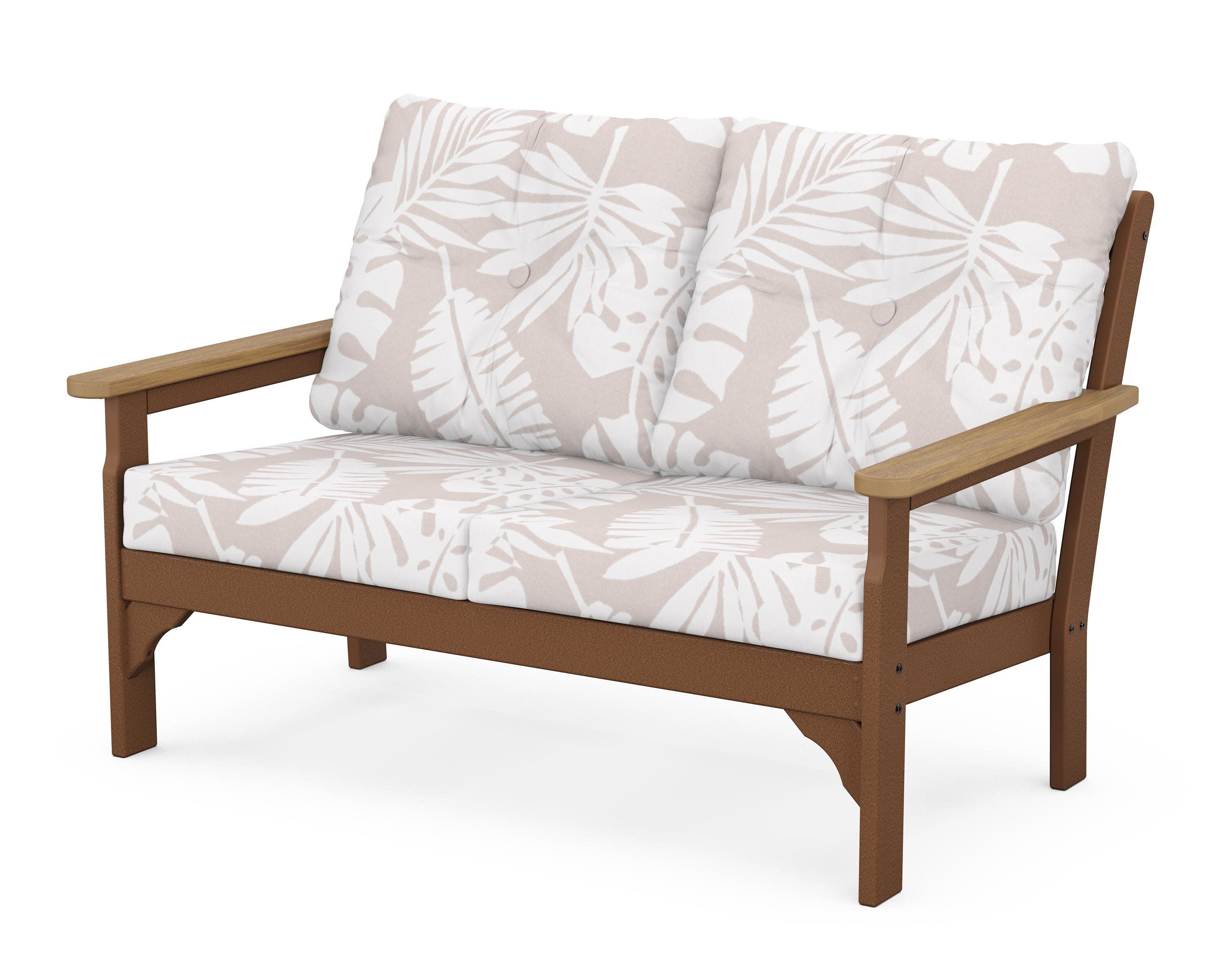 Vineyard Deep Seating Loveseat in Teak / Natural / Leaf Dune Burlap