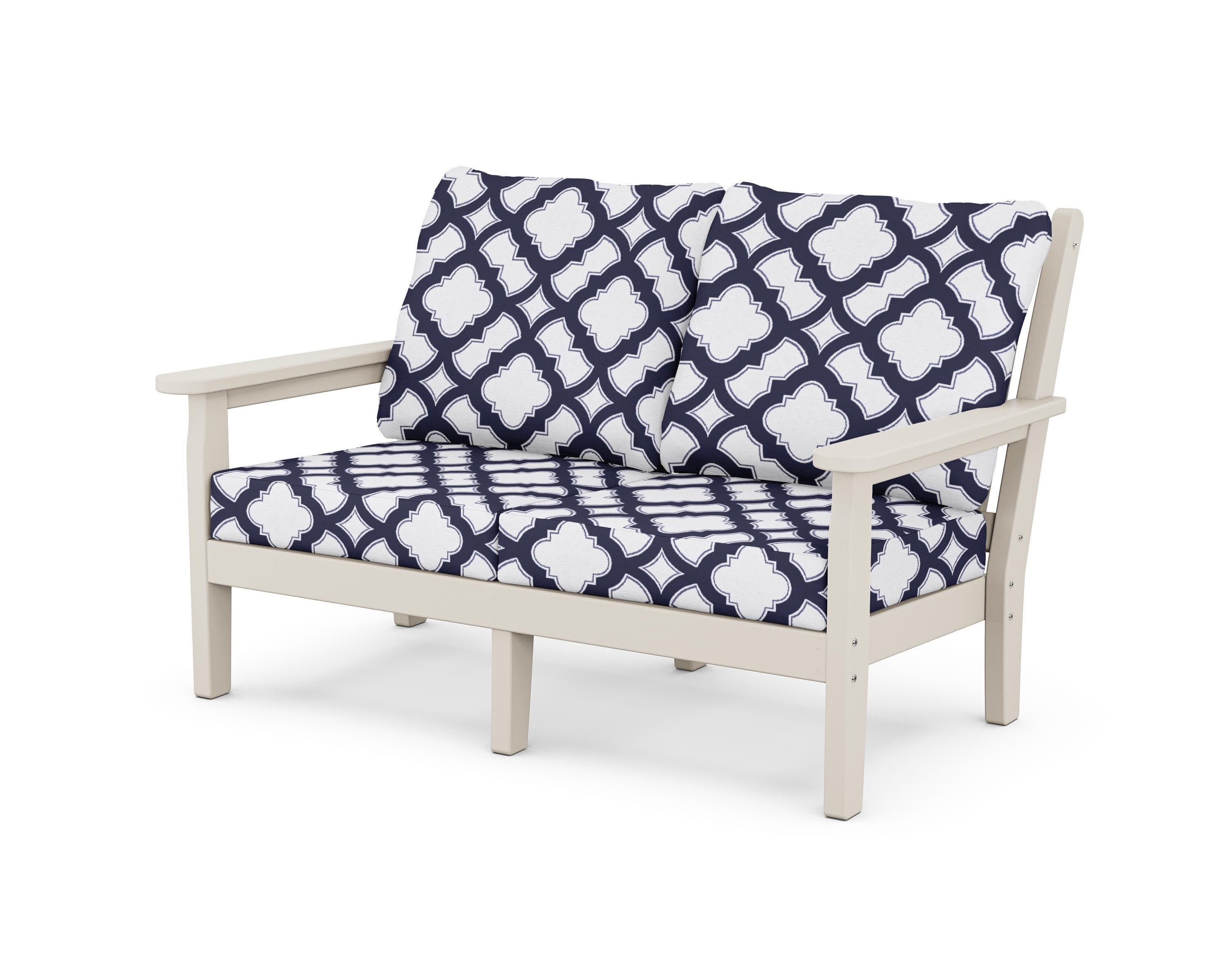 Chippendale Deep Seating Loveseat in Sand / Trellis Navy