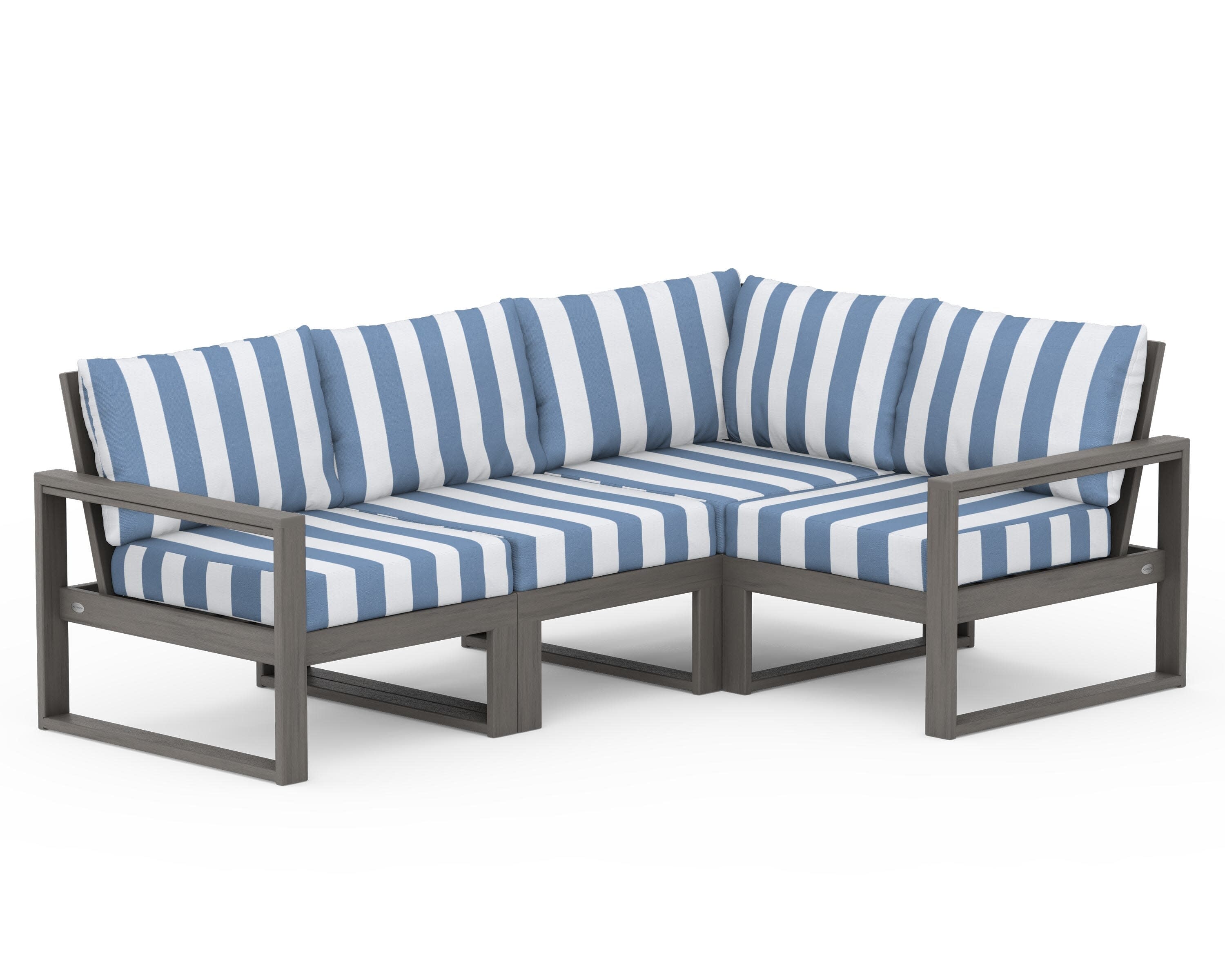 EDGE 4-Piece Modular Deep Seating Set in Driftwood / Cabana Stripe Sky Blue