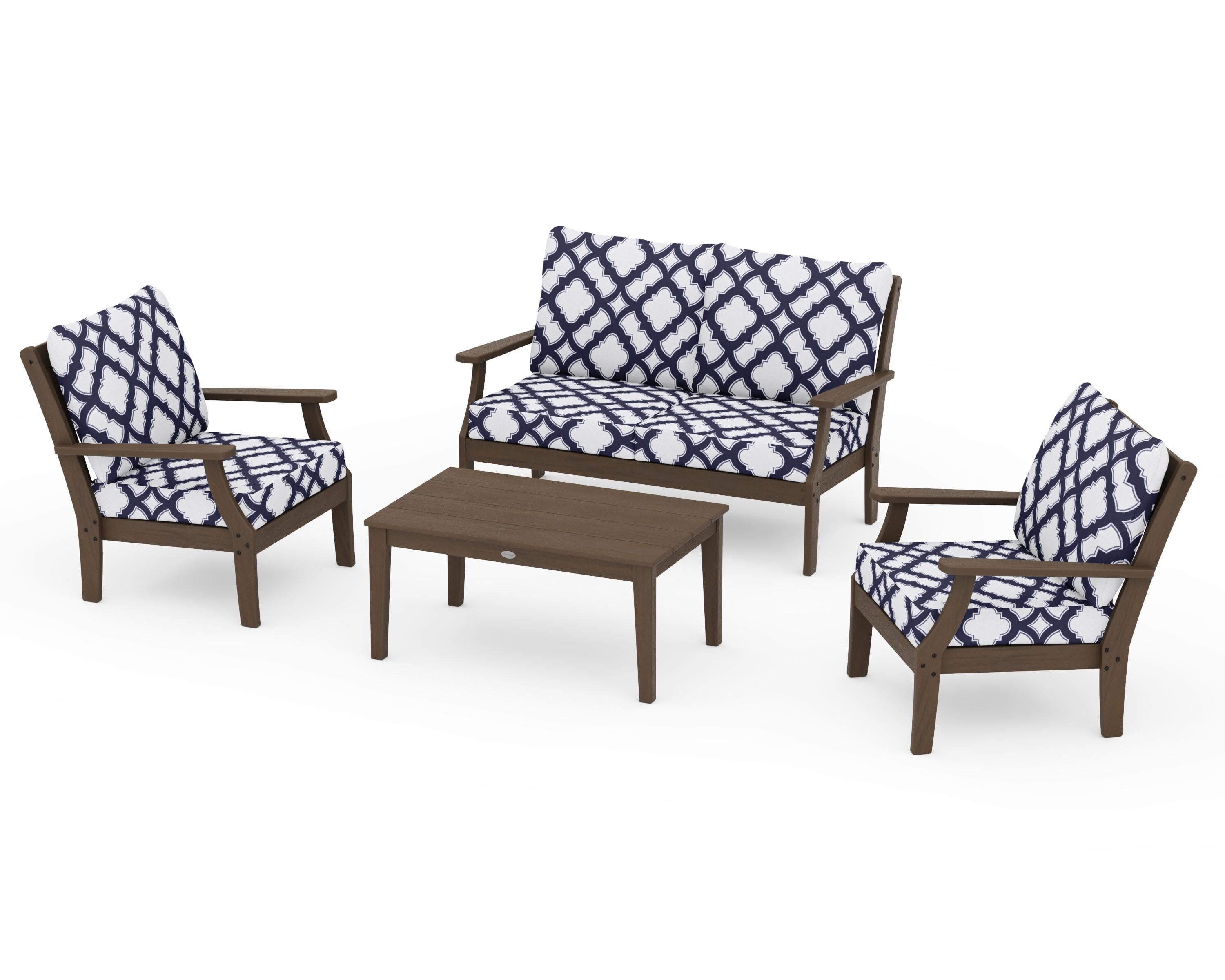 Braxton 4-Piece Deep Seating Chair Set in Kona / Trellis Navy