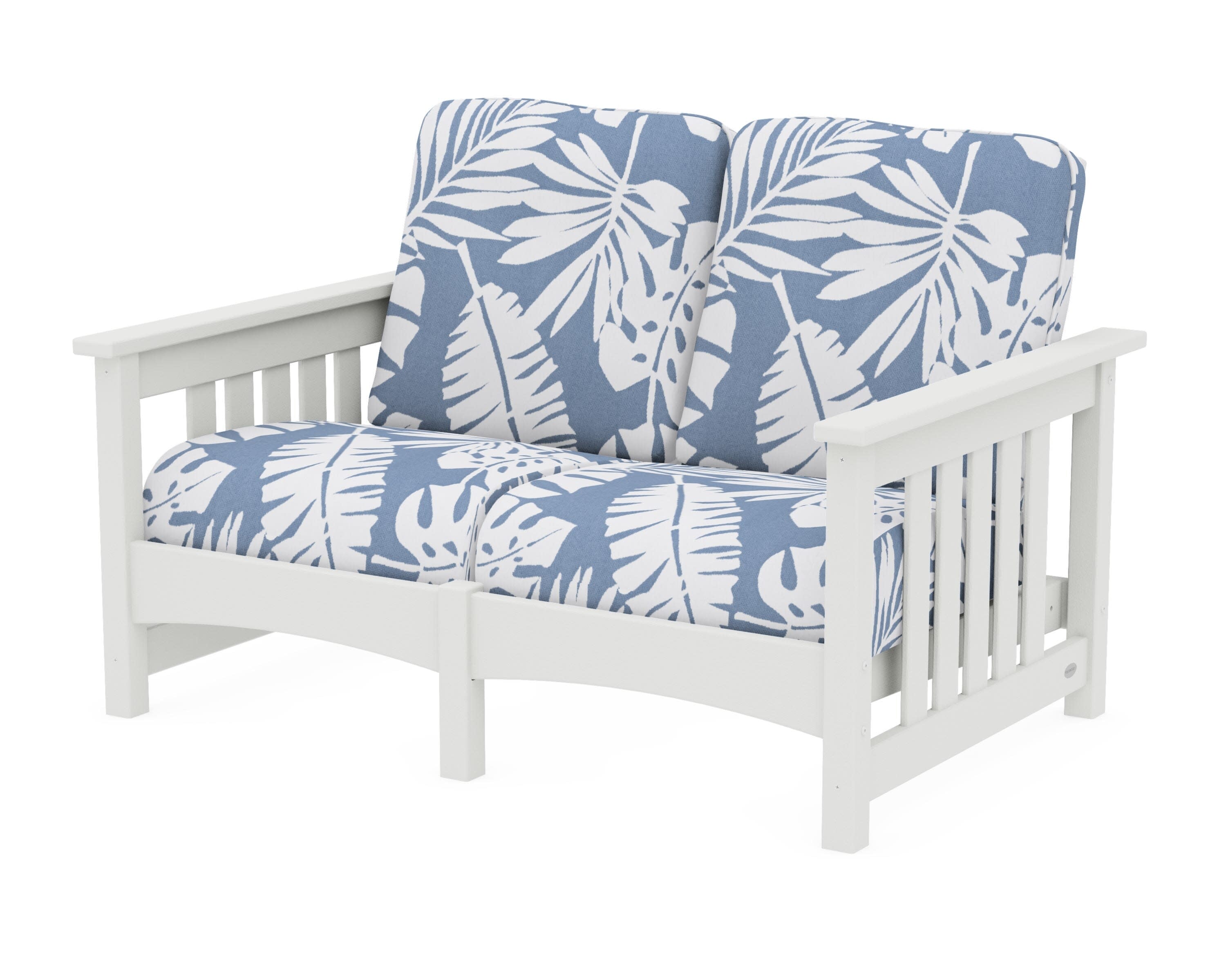 Club Mission Loveseat in Vintage White / Leaf Sky Blue