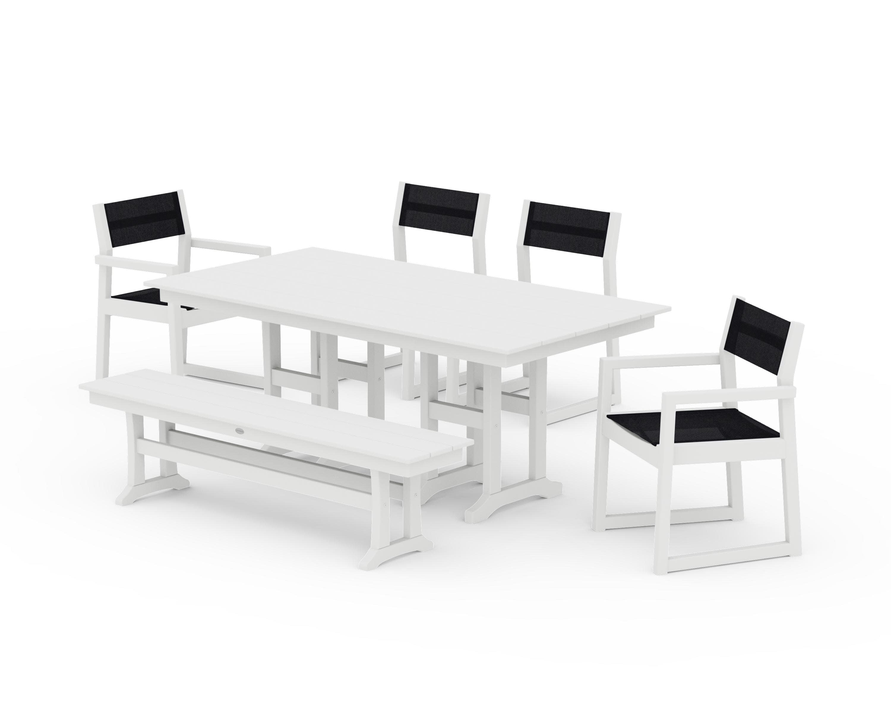 EDGE Sling 6-Piece Farmhouse Dining Set in White / Black Sling