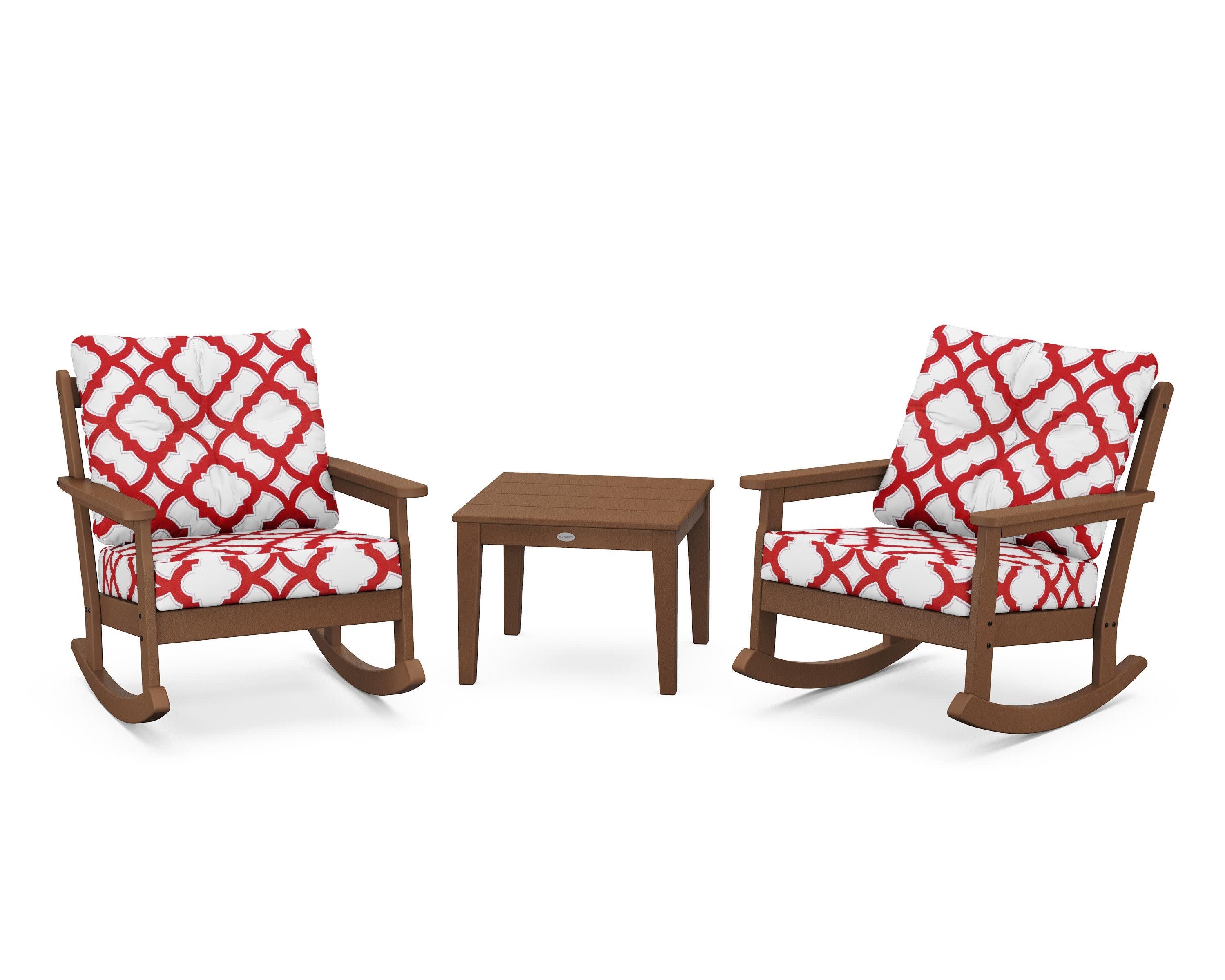 Vineyard 3-Piece Deep Seating Rocker Set in Teak / Trellis Crimson