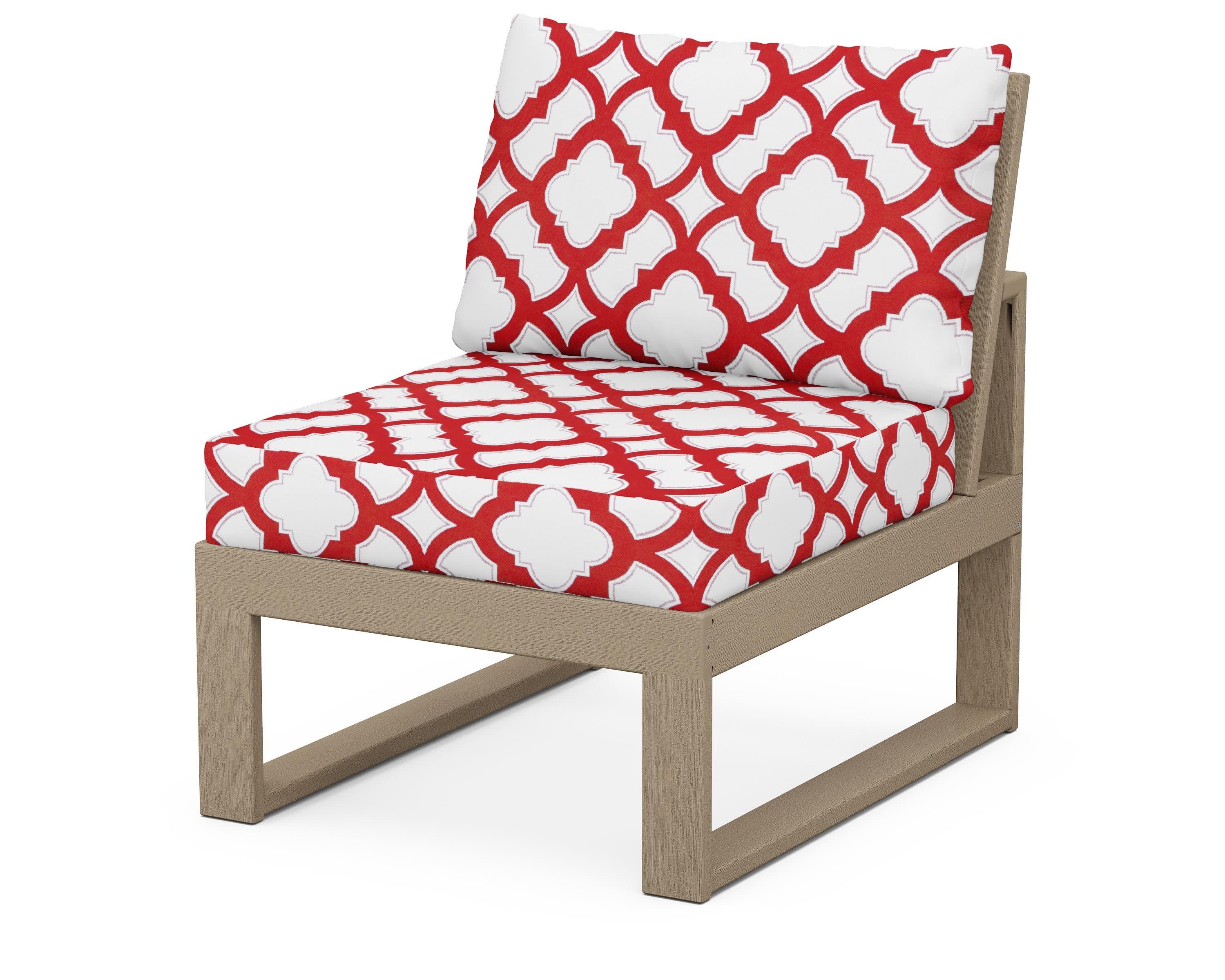 Modular Armless Chair in Vintage Sahara / Trellis Crimson
