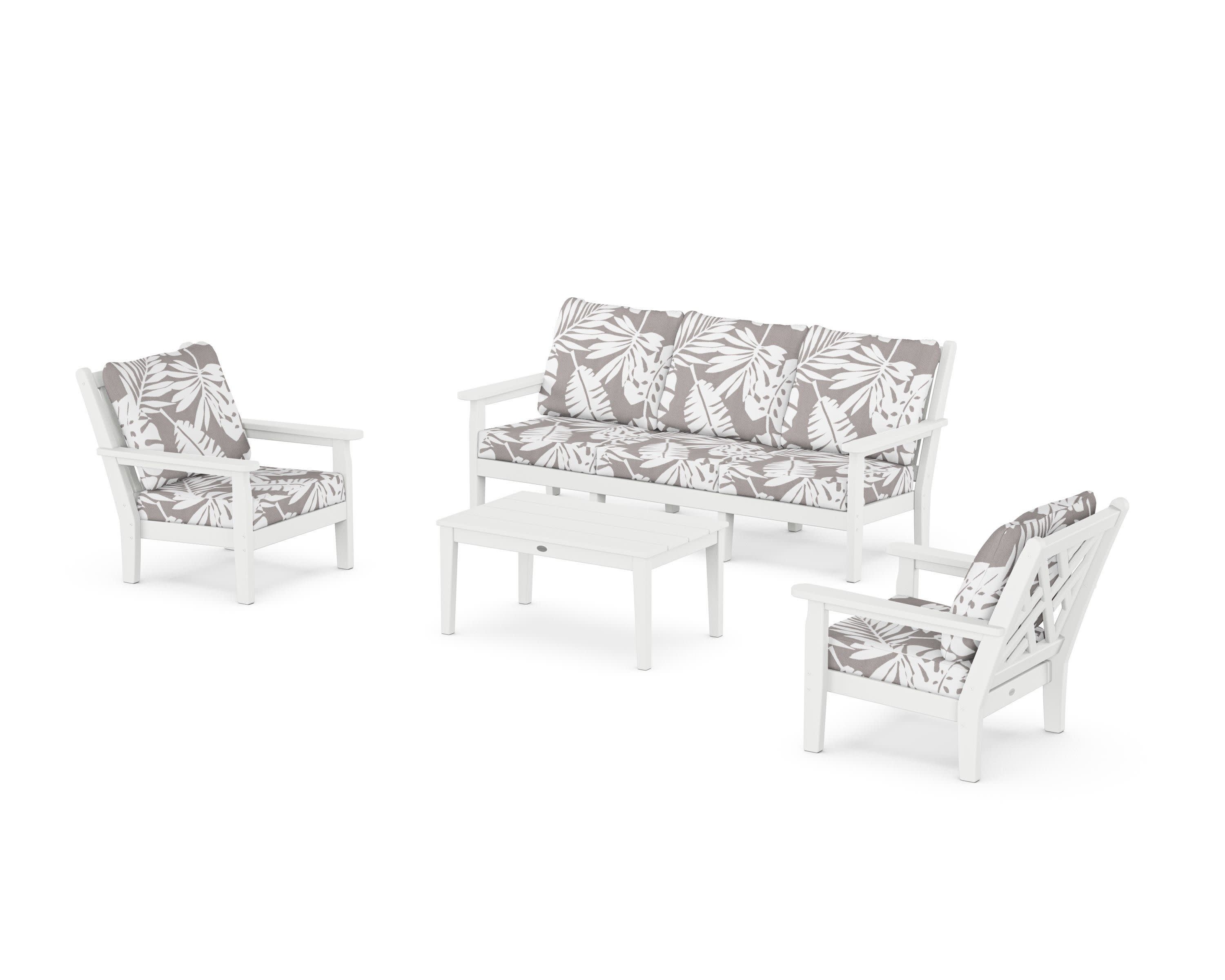 Chippendale 4-Piece Deep Seating Set with Sofa in White / Leaf Grey Mist