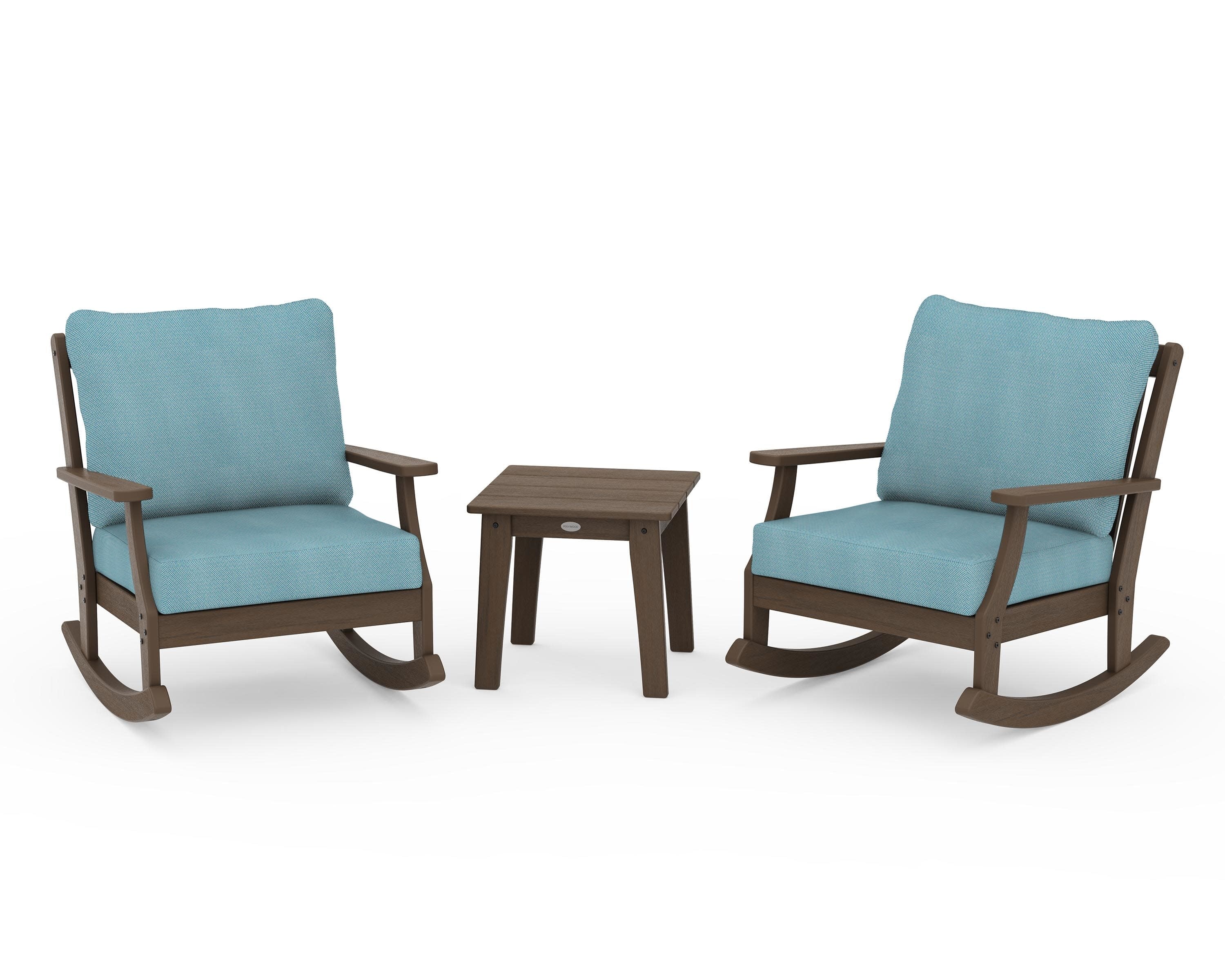 Braxton 3-Piece Deep Seating Rocker Set in Kona / Lattice Sky Blue