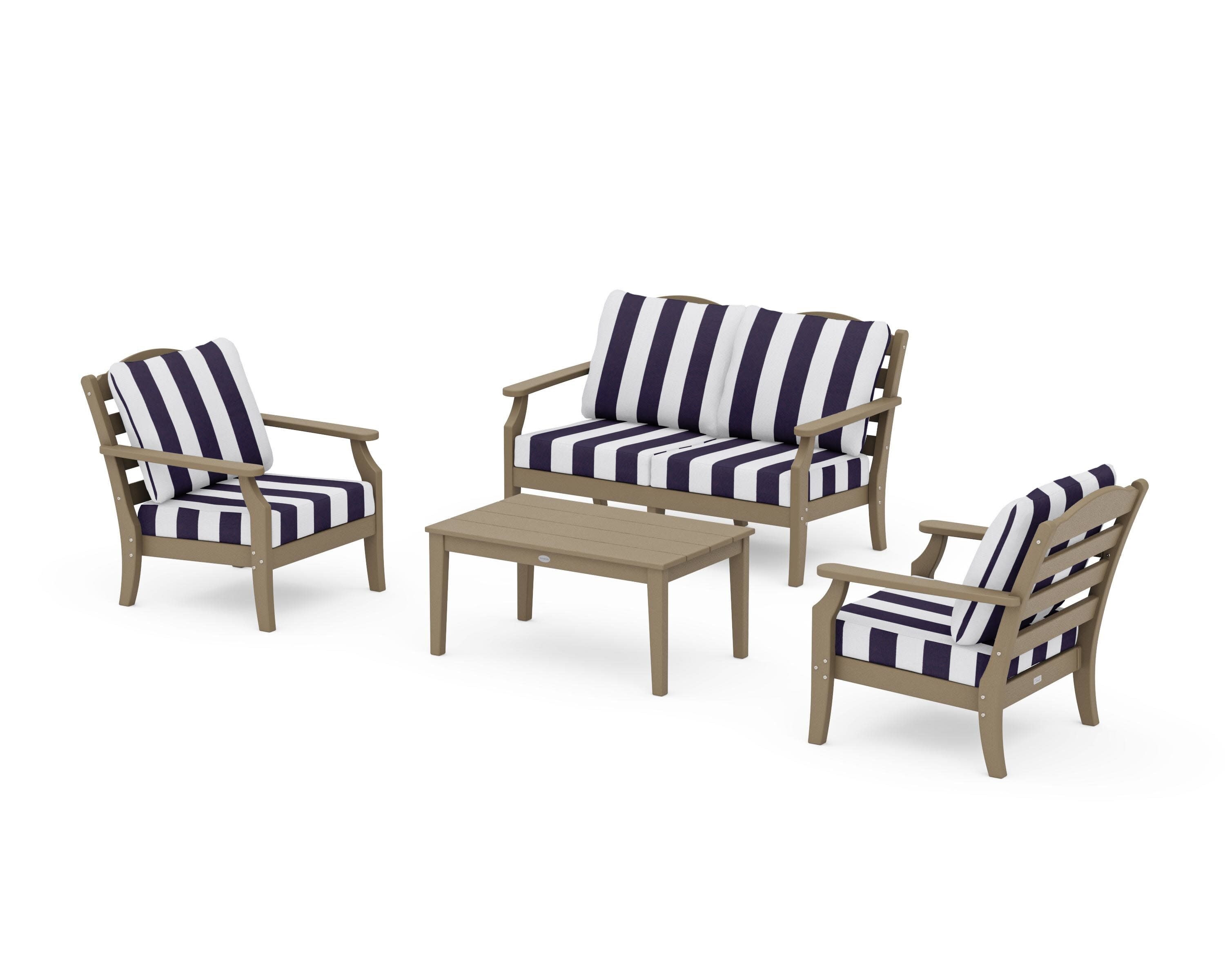 Savannah 4-Piece Deep Seating Set with Loveseat in Vintage Sahara / Cabana Stripe Navy