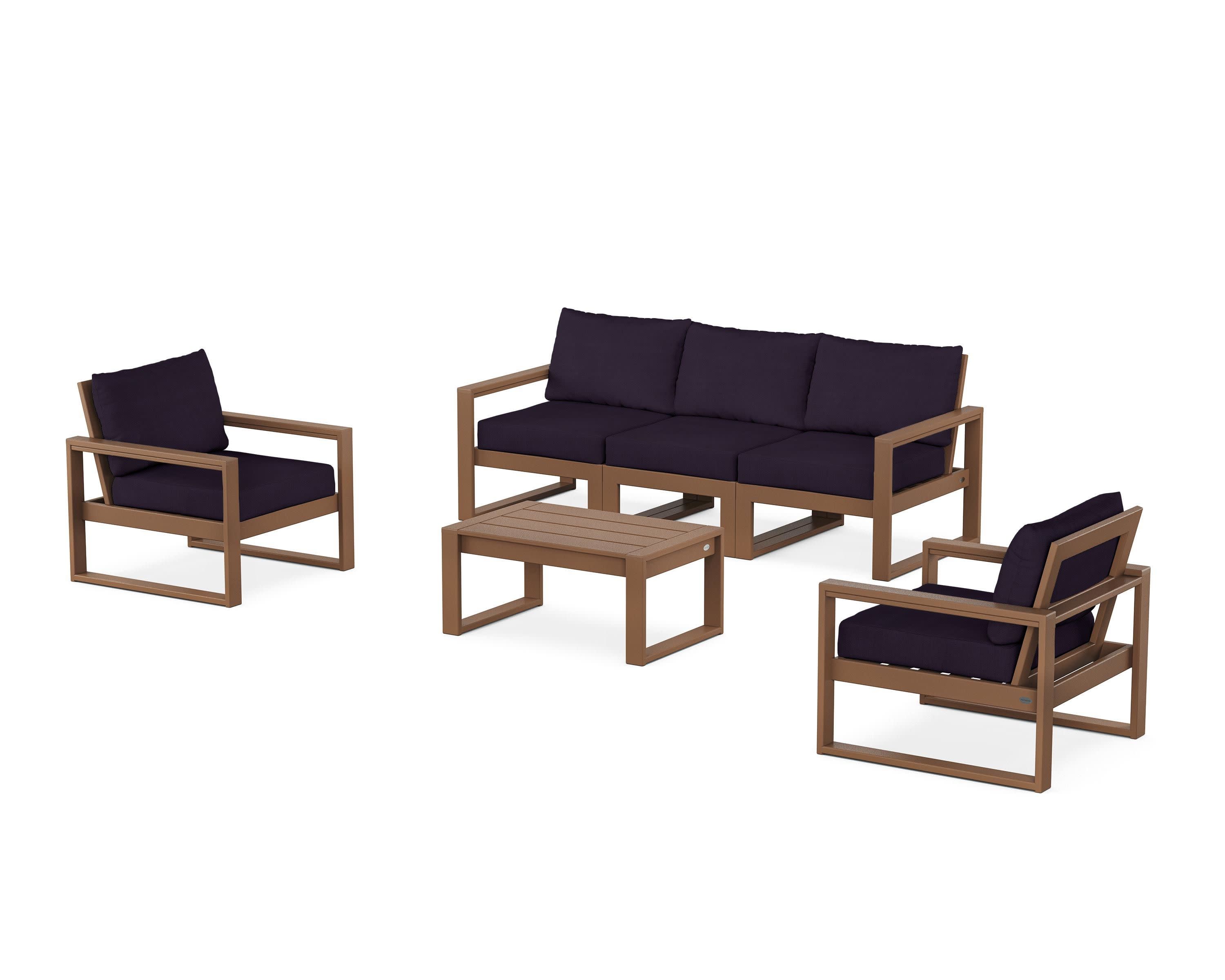 EDGE Sectional 4-Piece Deep Seating Set with Sofa in Teak / Navy Linen