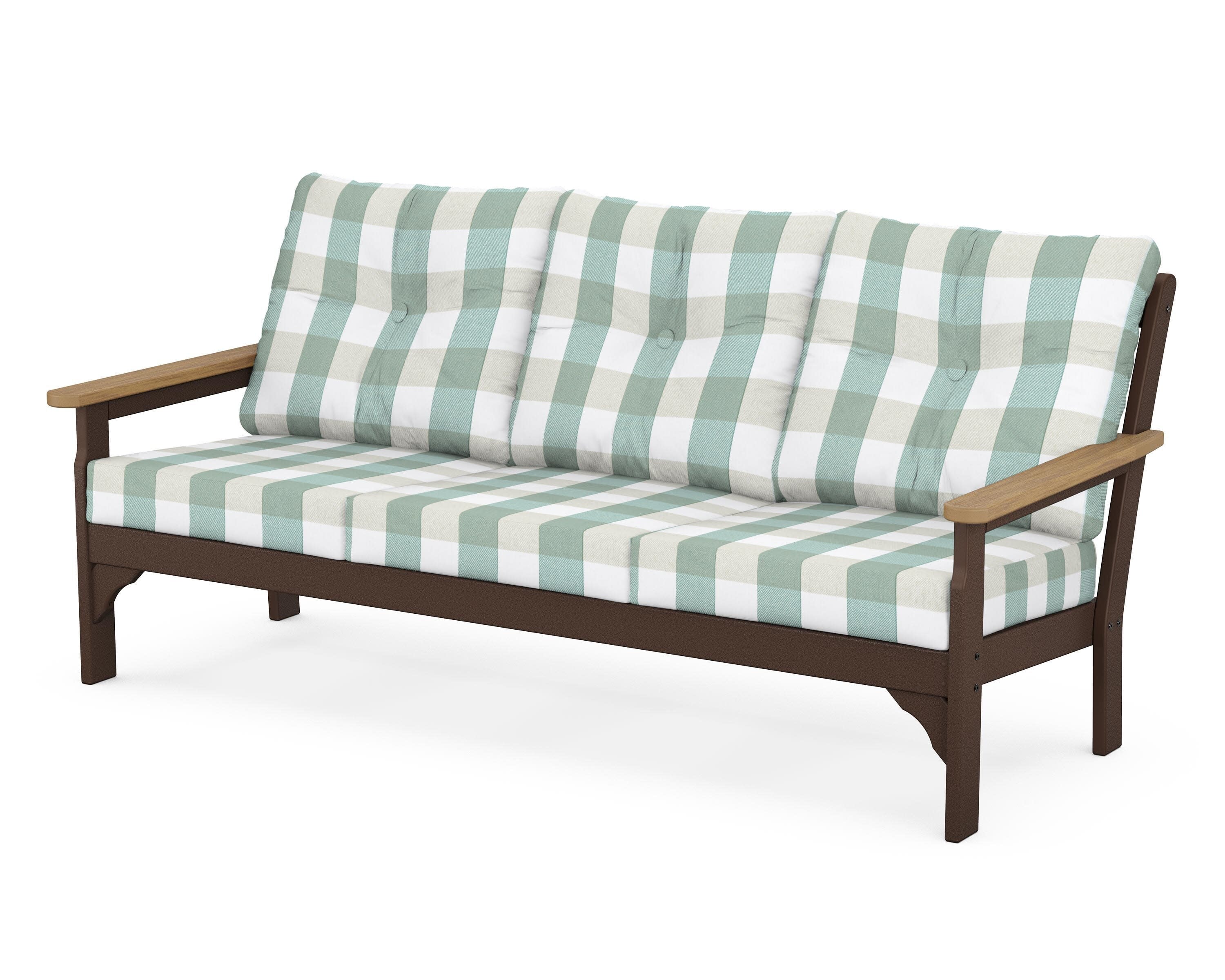 Vineyard Deep Seating Sofa in Mahogany / Natural / Buffalo Plaid Glacier Spa