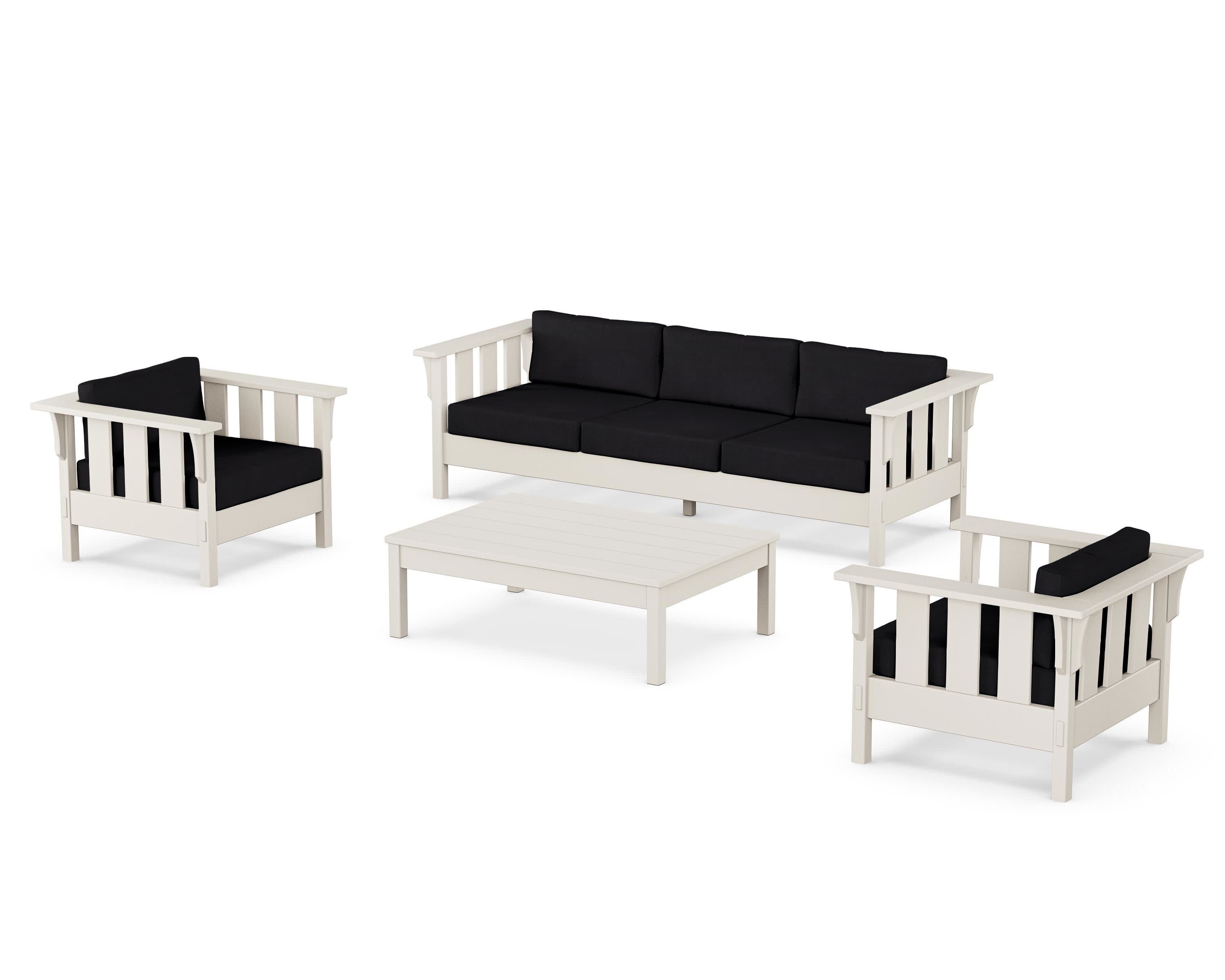 Acadia 4-Piece Deep Seating Set with Sofa in Sand / Midnight Linen