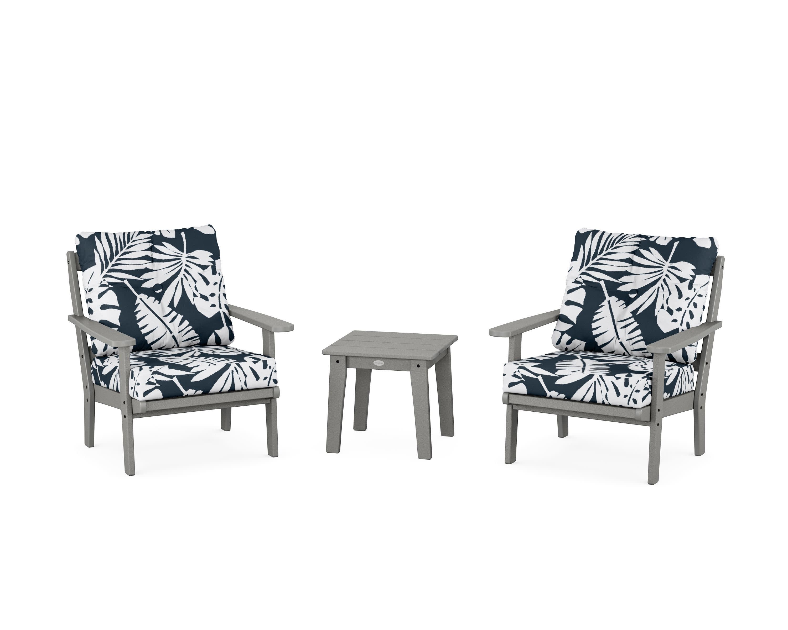 Mission 3-Piece Deep Seating Set in Slate Grey / Leaf Marine Indigo