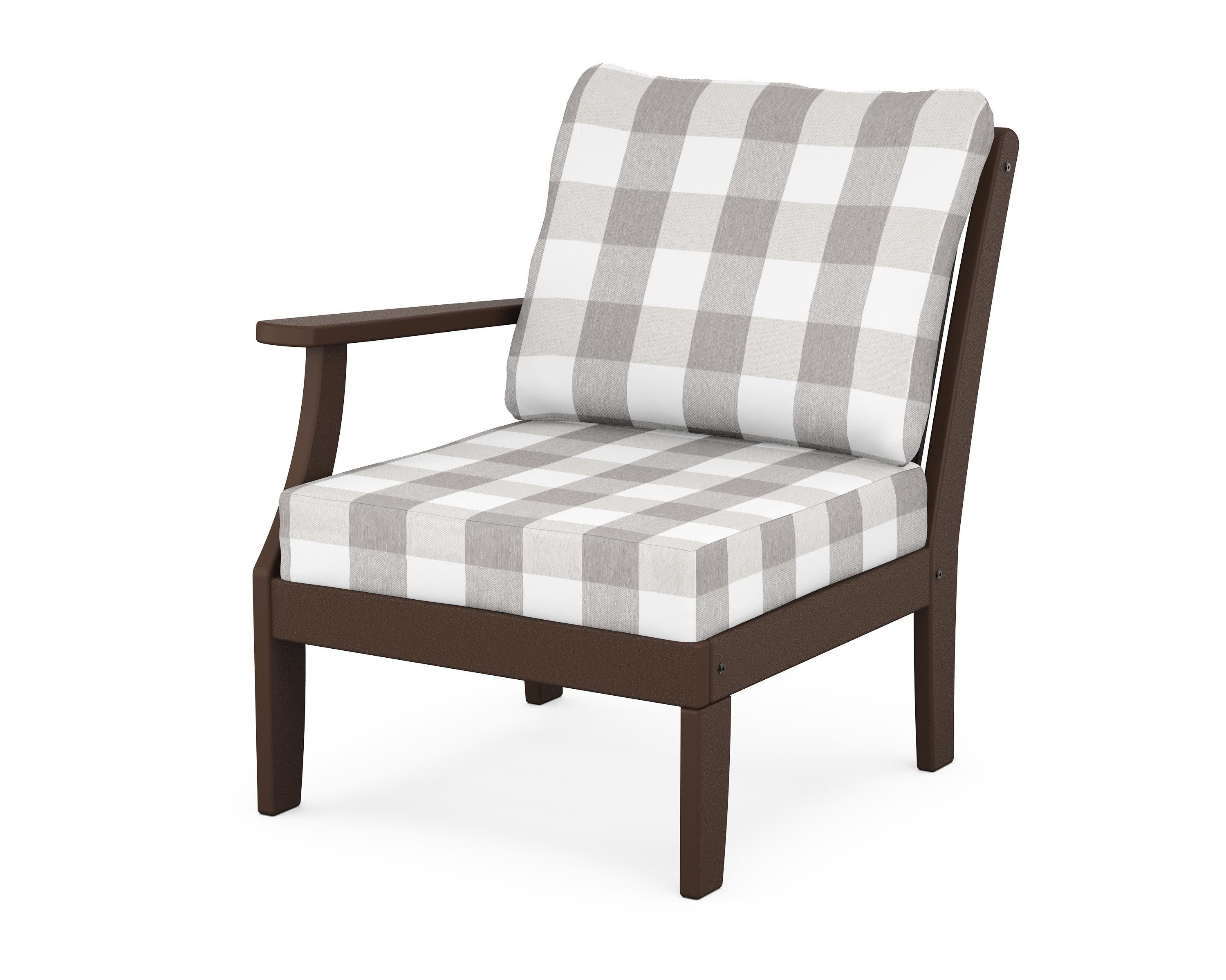 Braxton Modular Left Arm Chair in Mahogany / Buffalo Plaid Grey Mist