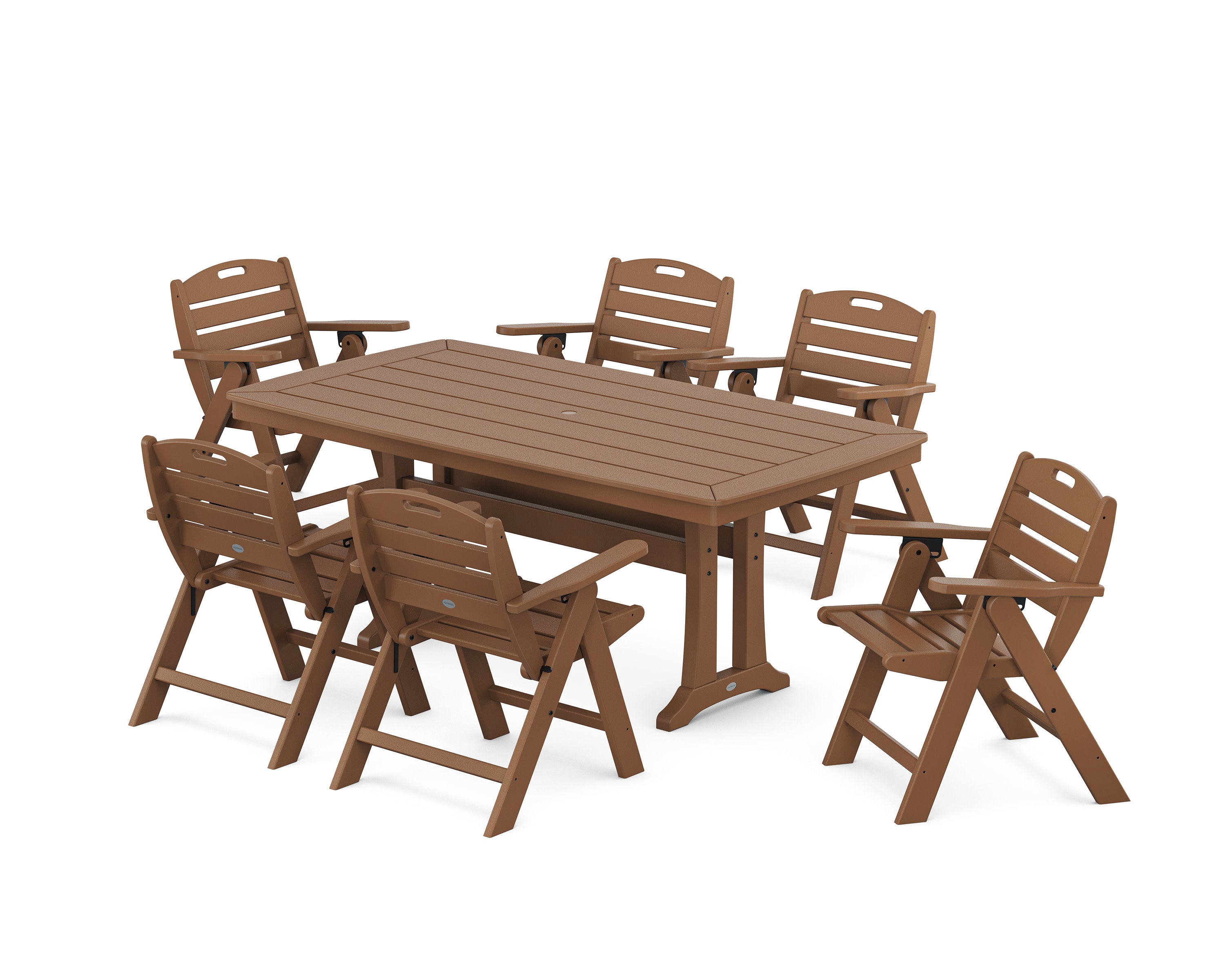 Nautical Lowback 7-Piece Dining Set with Trestle Legs in Teak