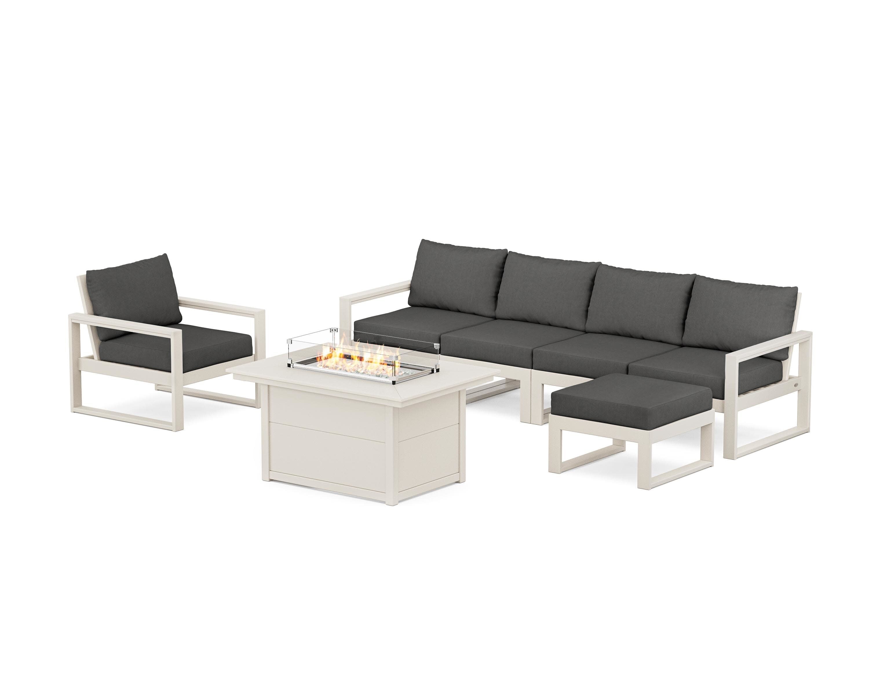 EDGE Sectional Lounge and Fire Pit Set in Sand / Spectrum Carbon
