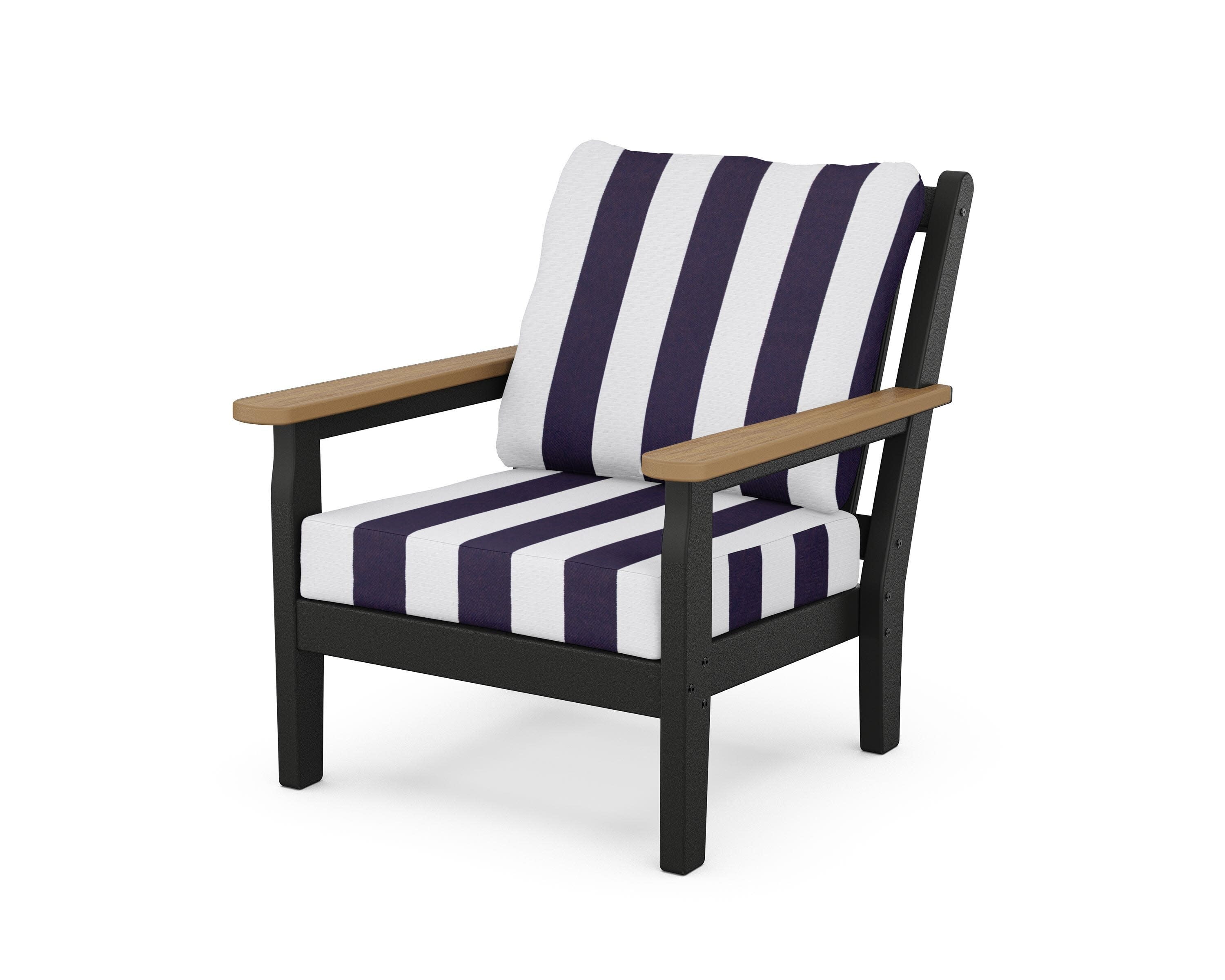 Chippendale Deep Seating Chair in Black / Natural / Cabana Stripe Navy
