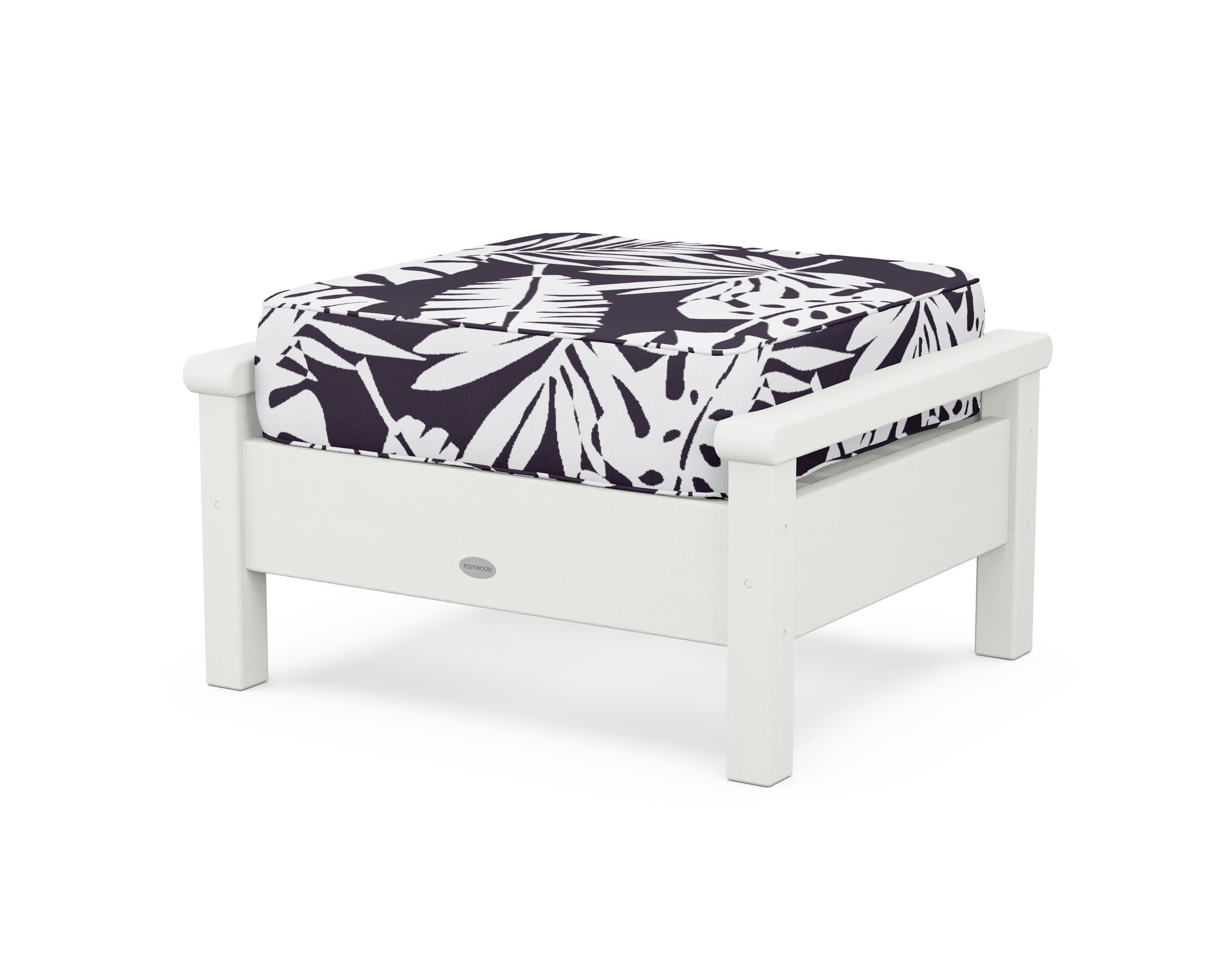 Harbour Deep Seating Ottoman in Vintage White / Leaf Navy