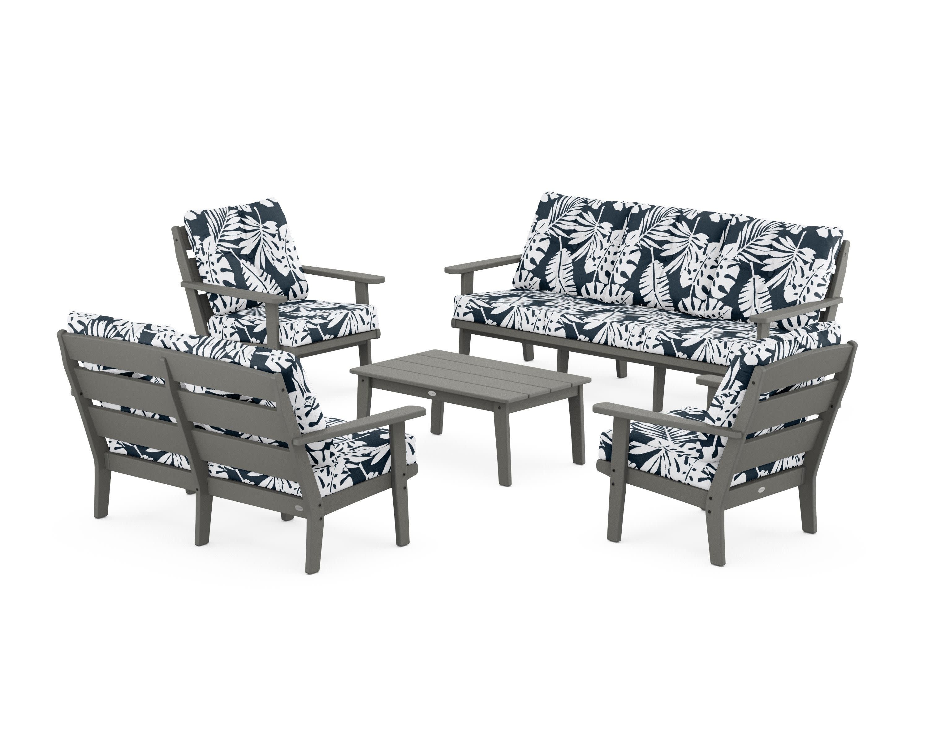 Lakeside 5-Piece Lounge Sofa Set in Slate Grey / Leaf Marine Indigo