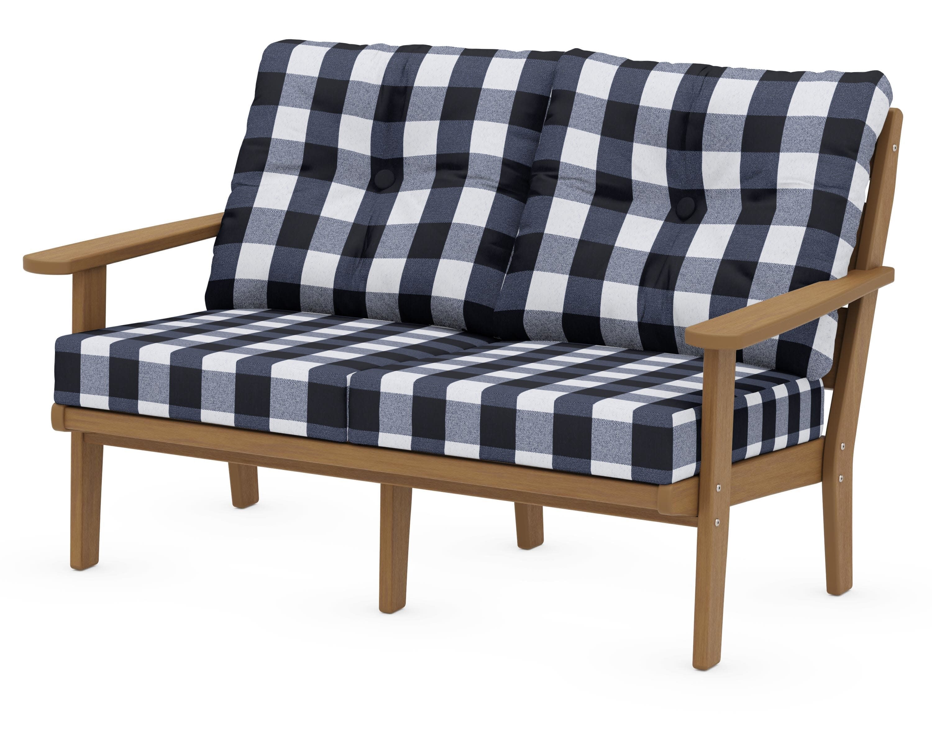 Lakeside Deep Seating Loveseat in Natural / Buffalo Plaid Marine Indigo