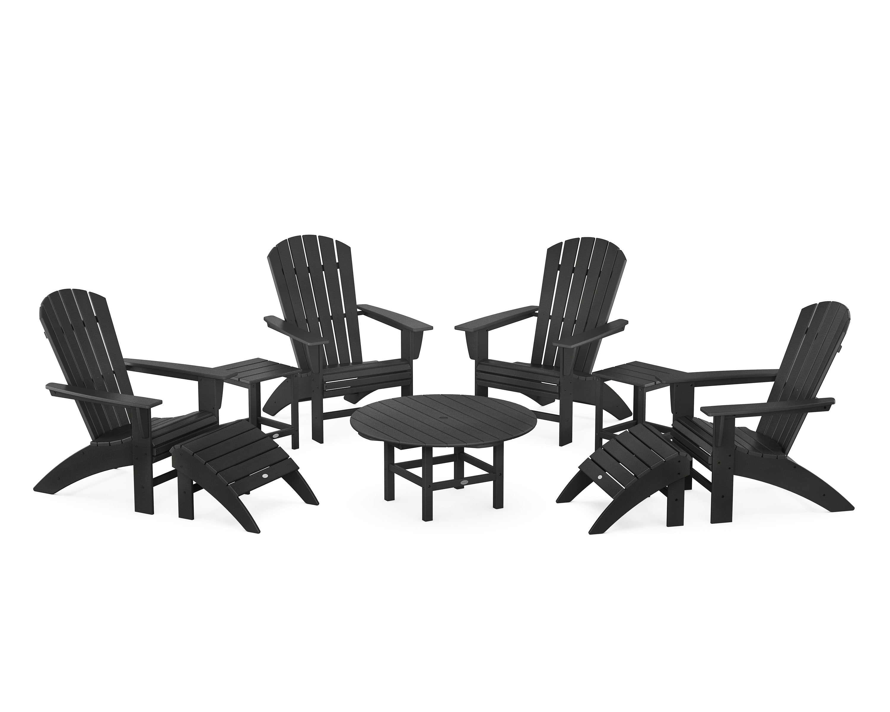 Nautical Curveback Adirondack Chair 9-Piece Conversation Set in Black