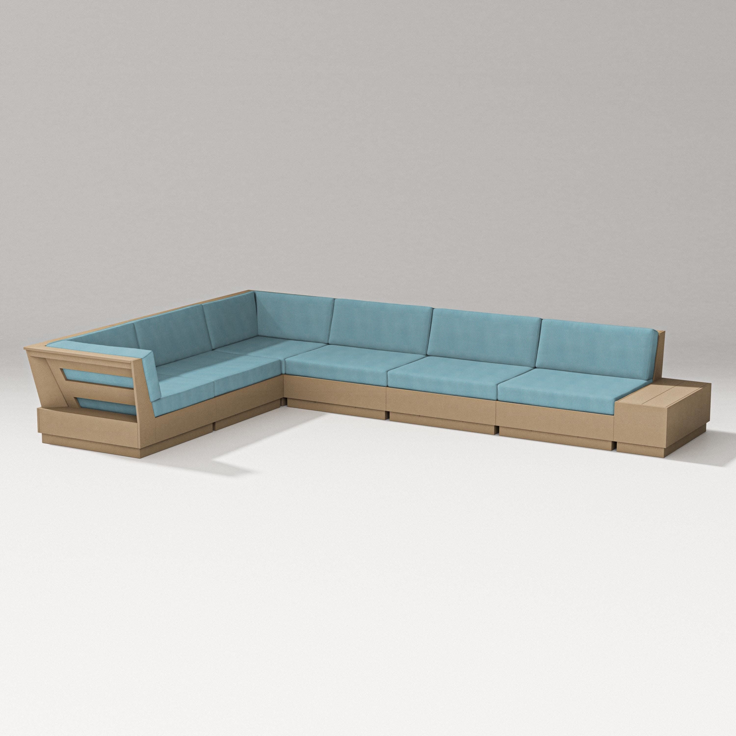 Elevate 7-Piece Corner Sectional in Vintage Sahara / Lattice Sky Blue