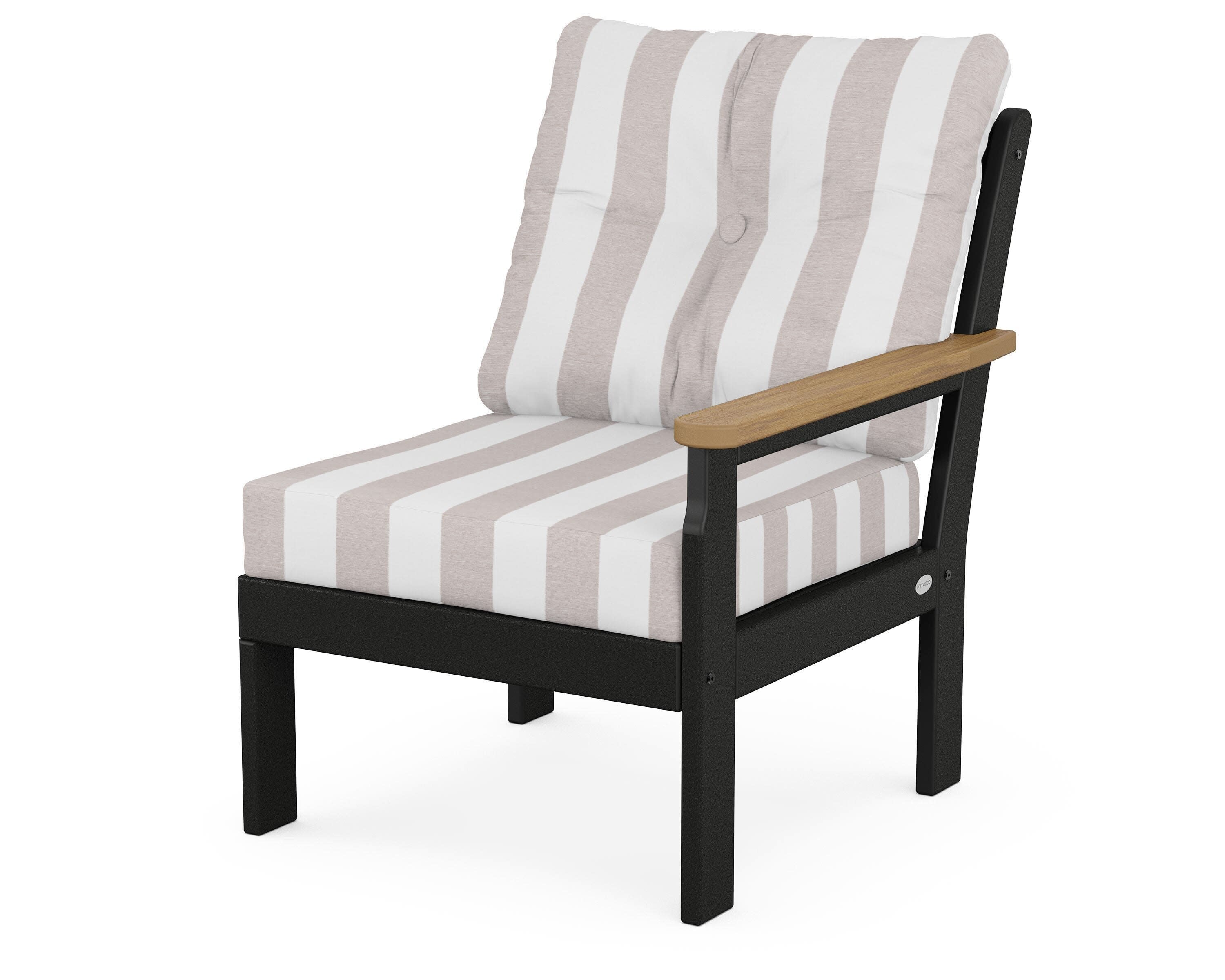 Vineyard Modular Right Arm Chair in Black / Natural / Cabana Stripe Dune Burlap
