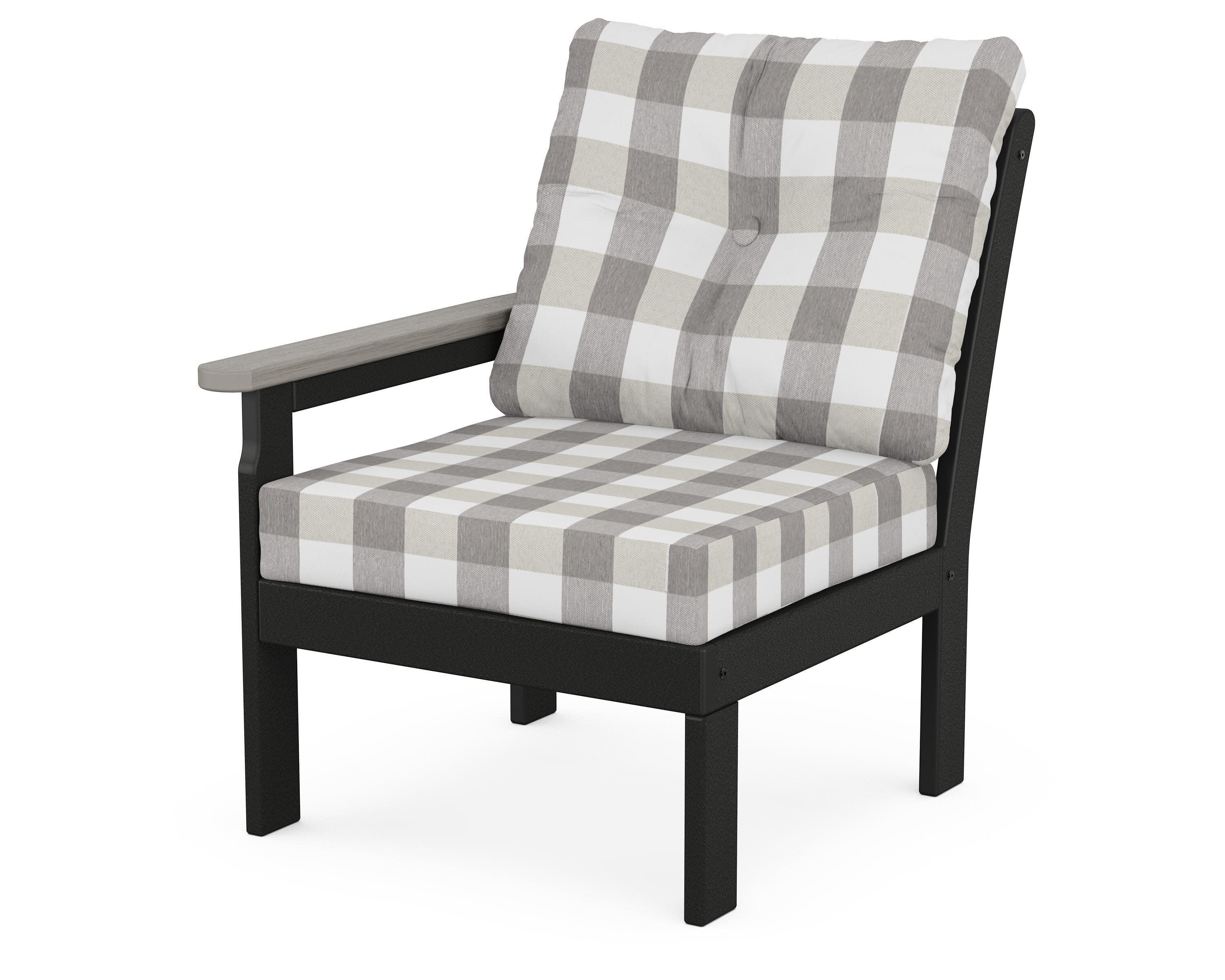 Vineyard Modular Left Arm Chair in Black / Driftwood / Buffalo Plaid Grey Mist