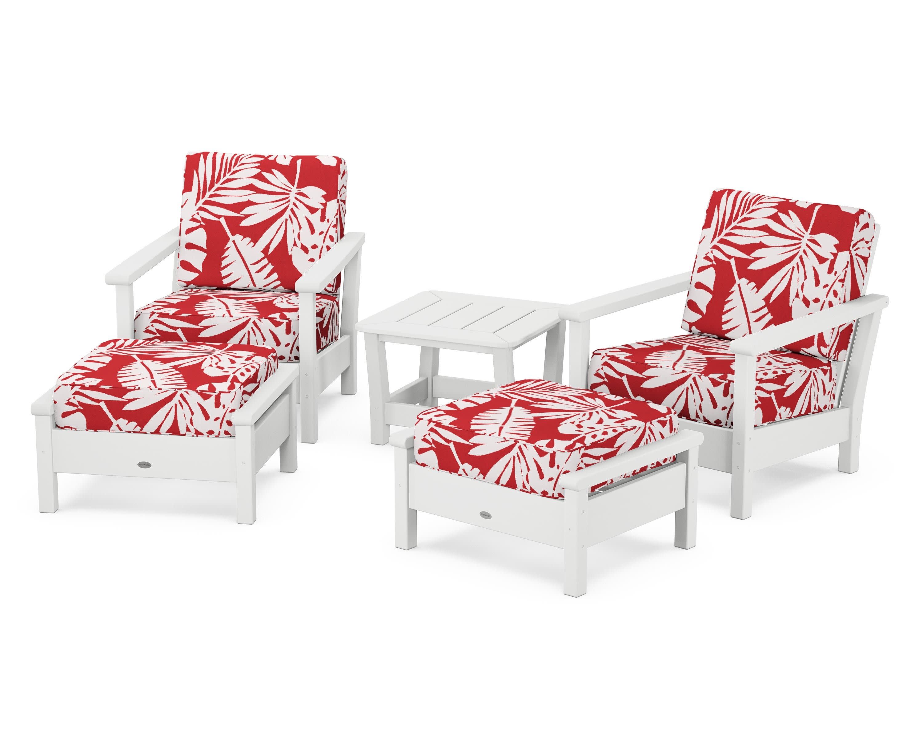 Harbour 5-Piece Deep Seating Chair Set in White / Leaf Crimson