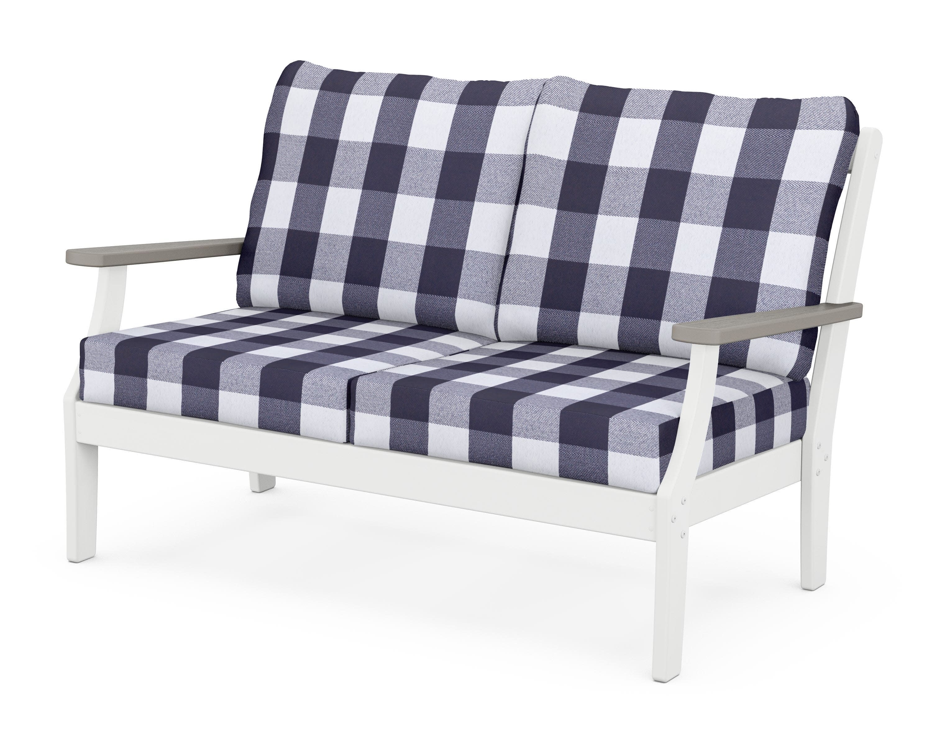 Braxton Deep Seating Loveseat in White / Driftwood / Buffalo Plaid Navy