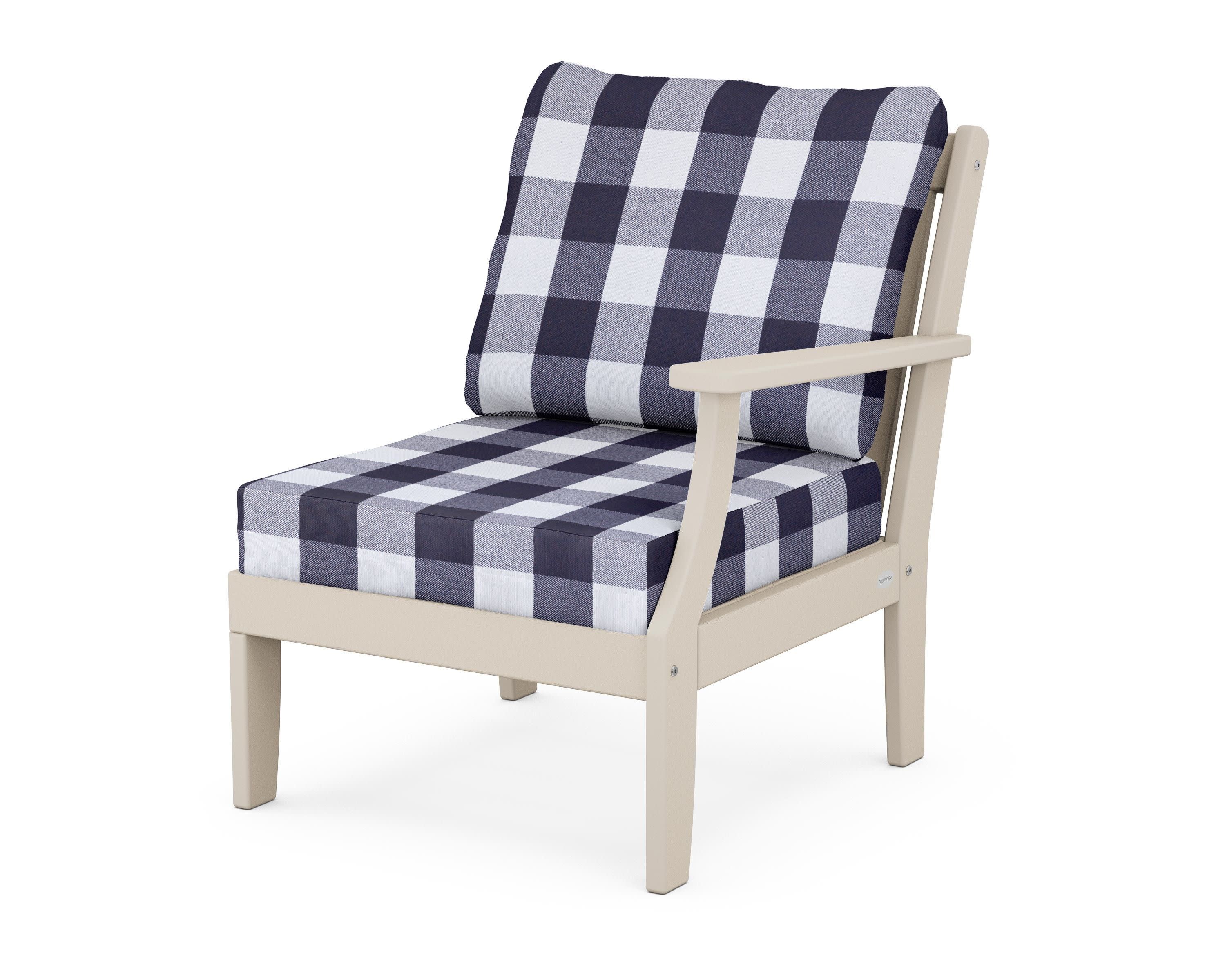 Braxton Modular Right Arm Chair in Sand / Buffalo Plaid Navy