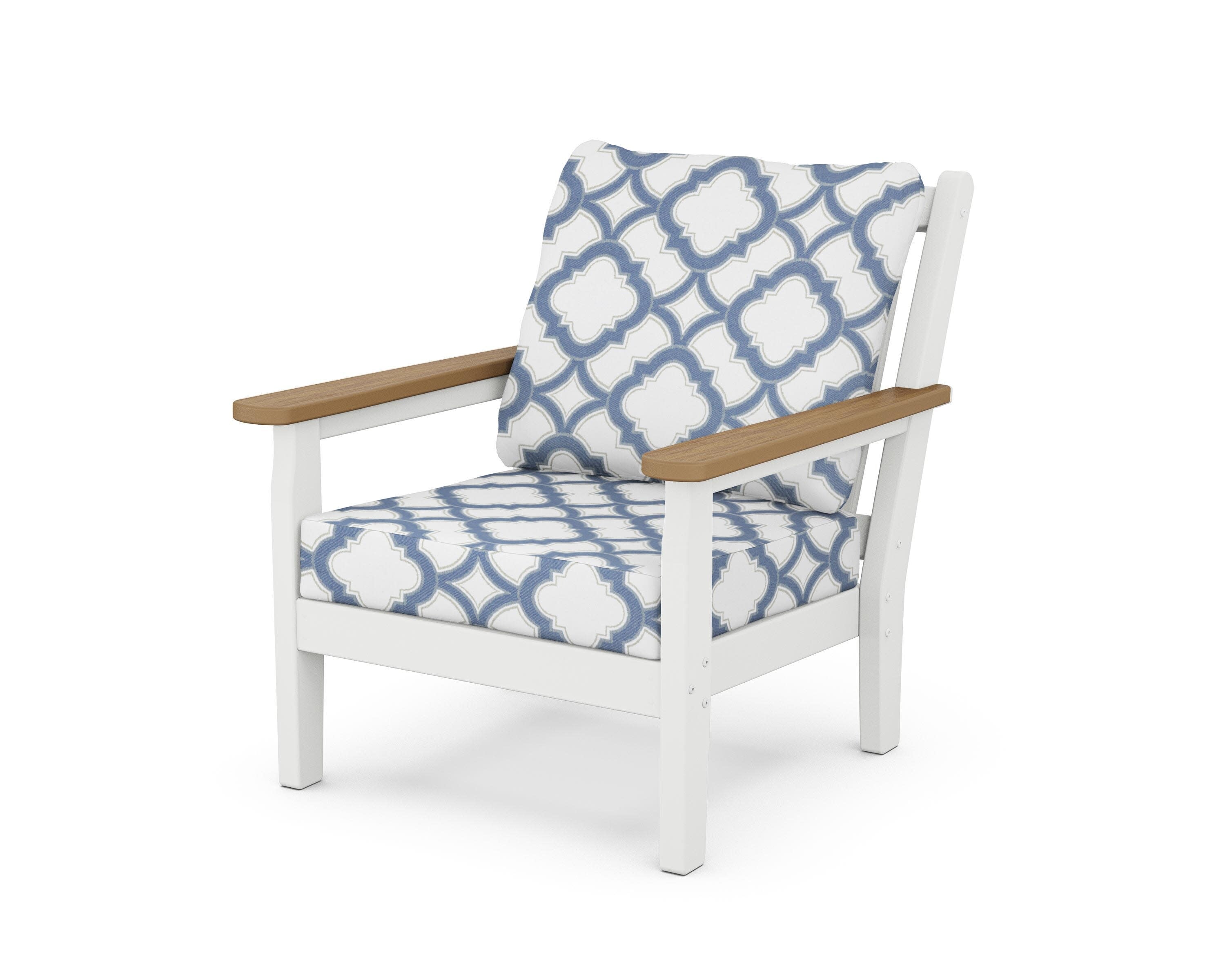 Chippendale Deep Seating Chair in White / Natural / Trellis Sky Blue